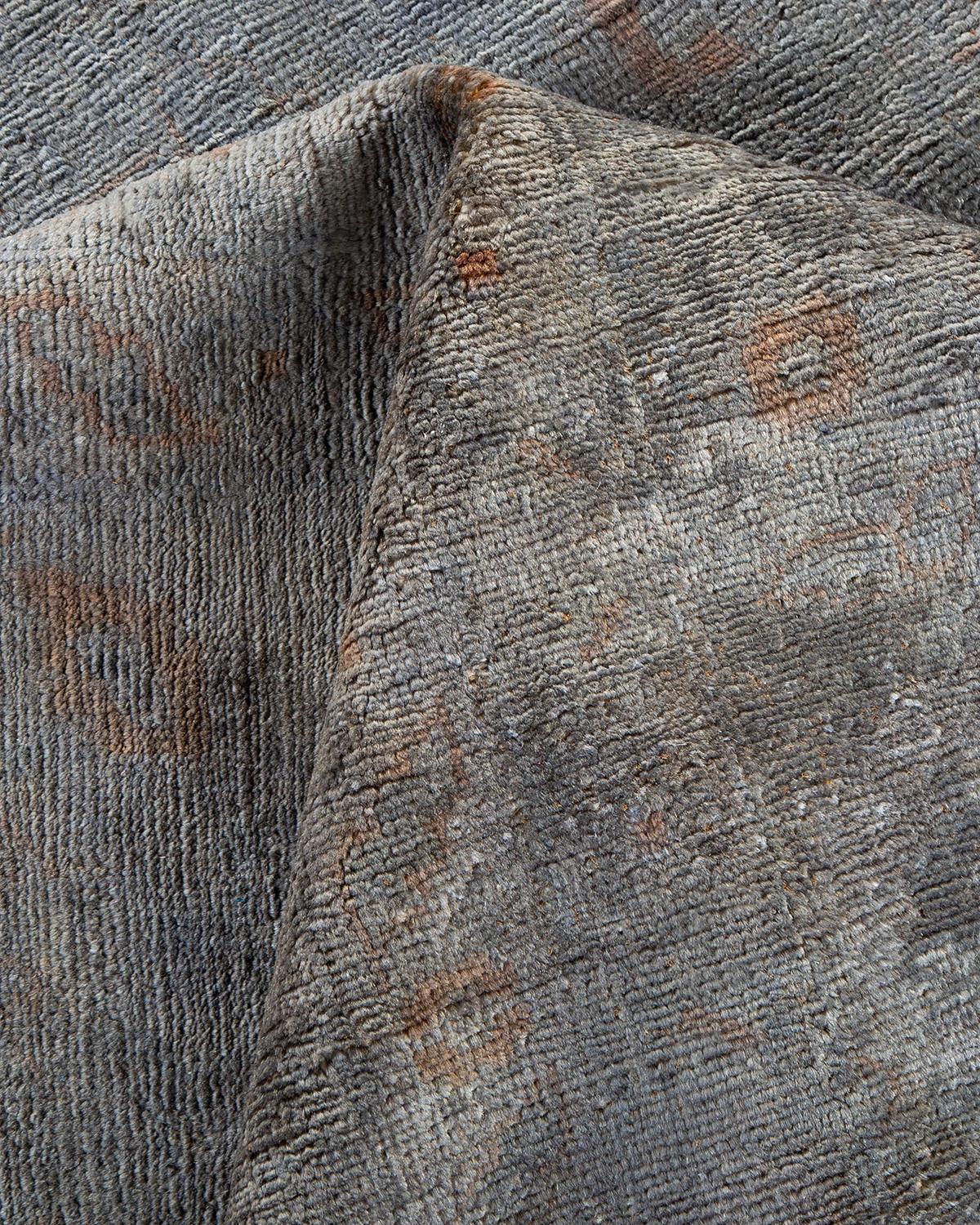 Contemporary Overdyed Hand Knotted Wool Gray Area Rug For Sale 3