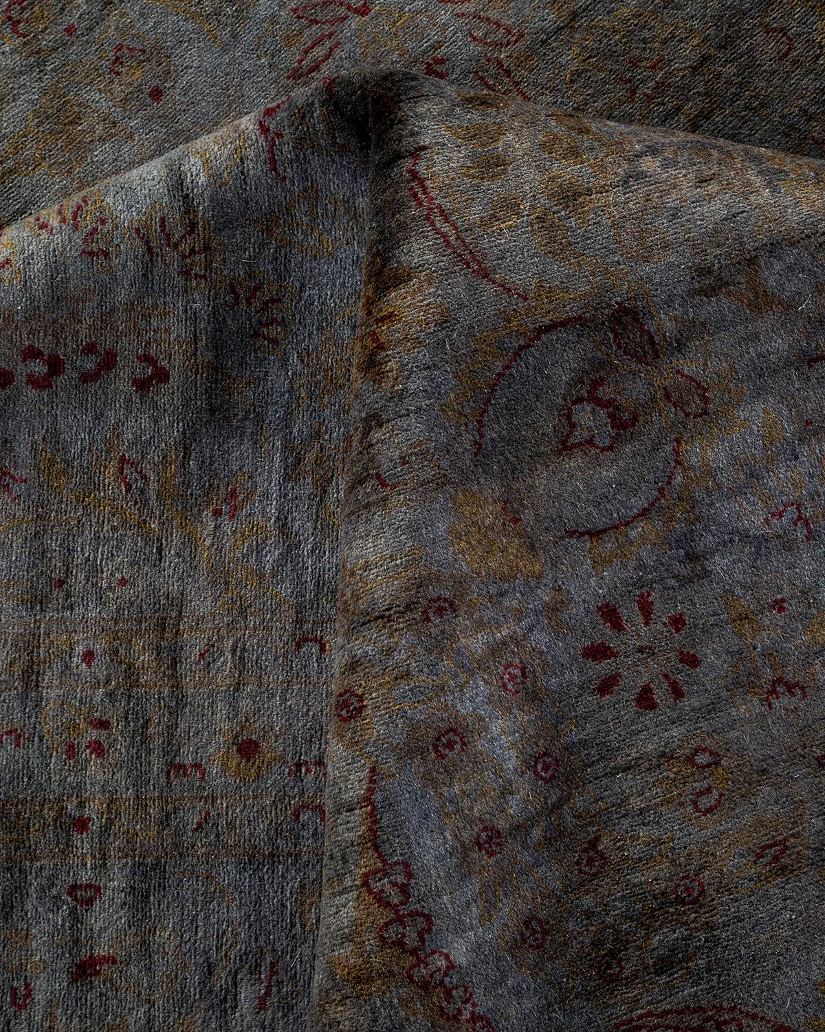 Contemporary Overdyed Hand Knotted Wool Gray Area Rug im Angebot 1