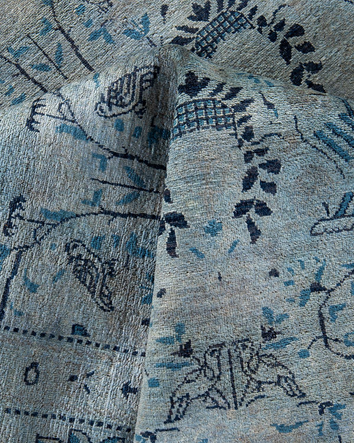 Contemporary Overdyed Hand Knotted Wool Gray Area Rug For Sale 3