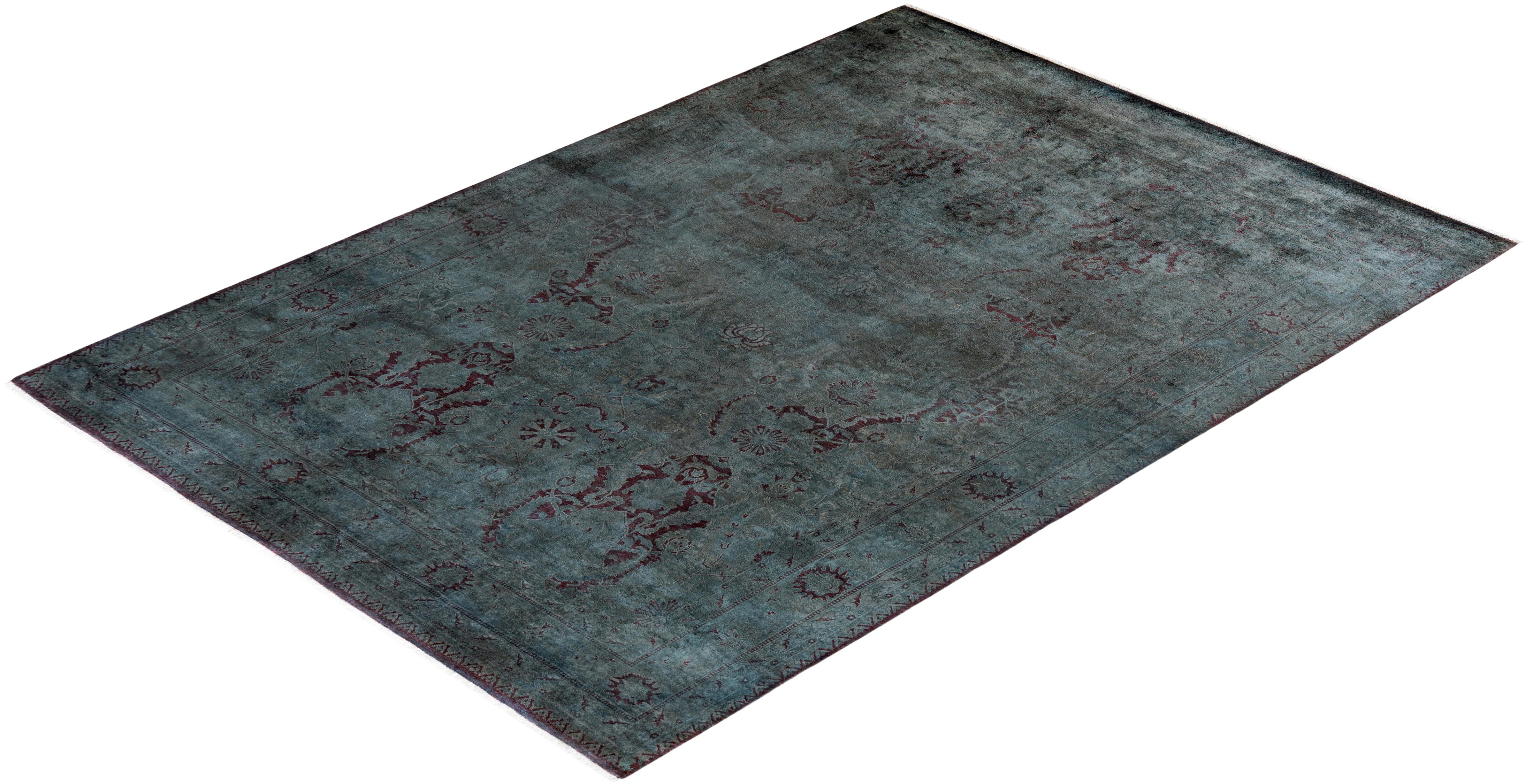 Alfombra de lana teñida a mano gris contemporánea en venta 2