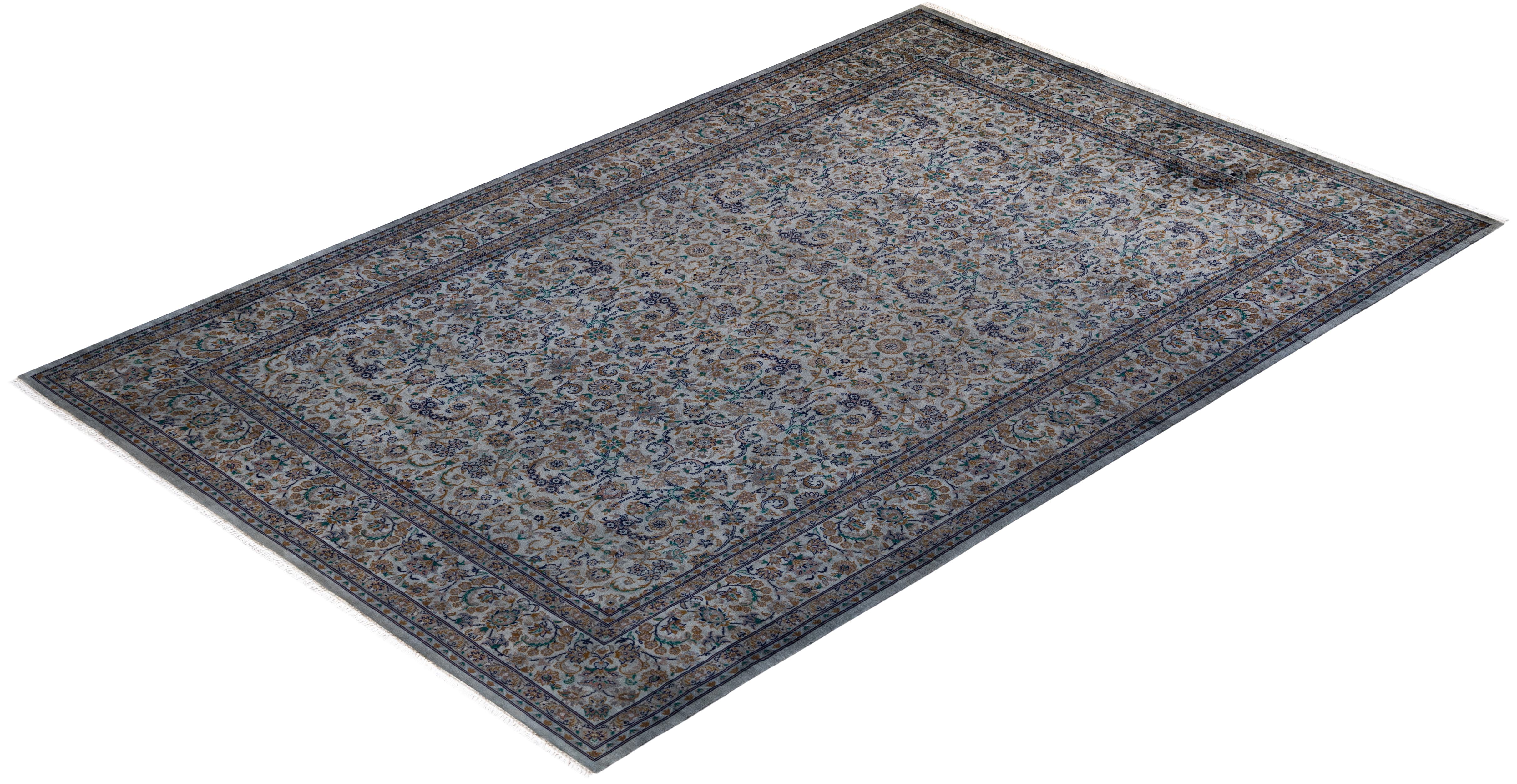 Contemporary Overdyed Hand Knotted Wool Gray Area Rug For Sale 4
