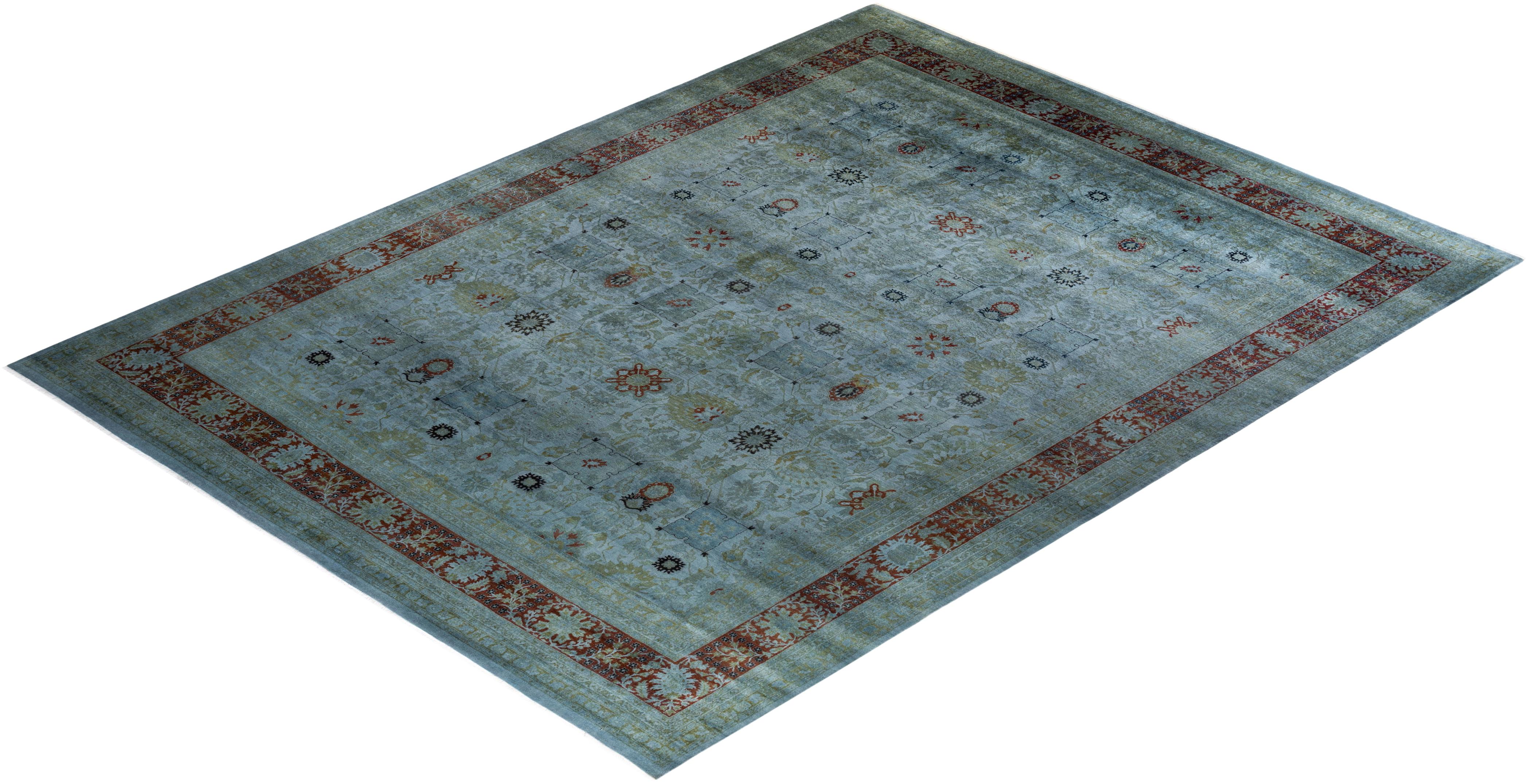 Contemporary Overdyed Hand Knotted Wool Gray Area Rug For Sale 4