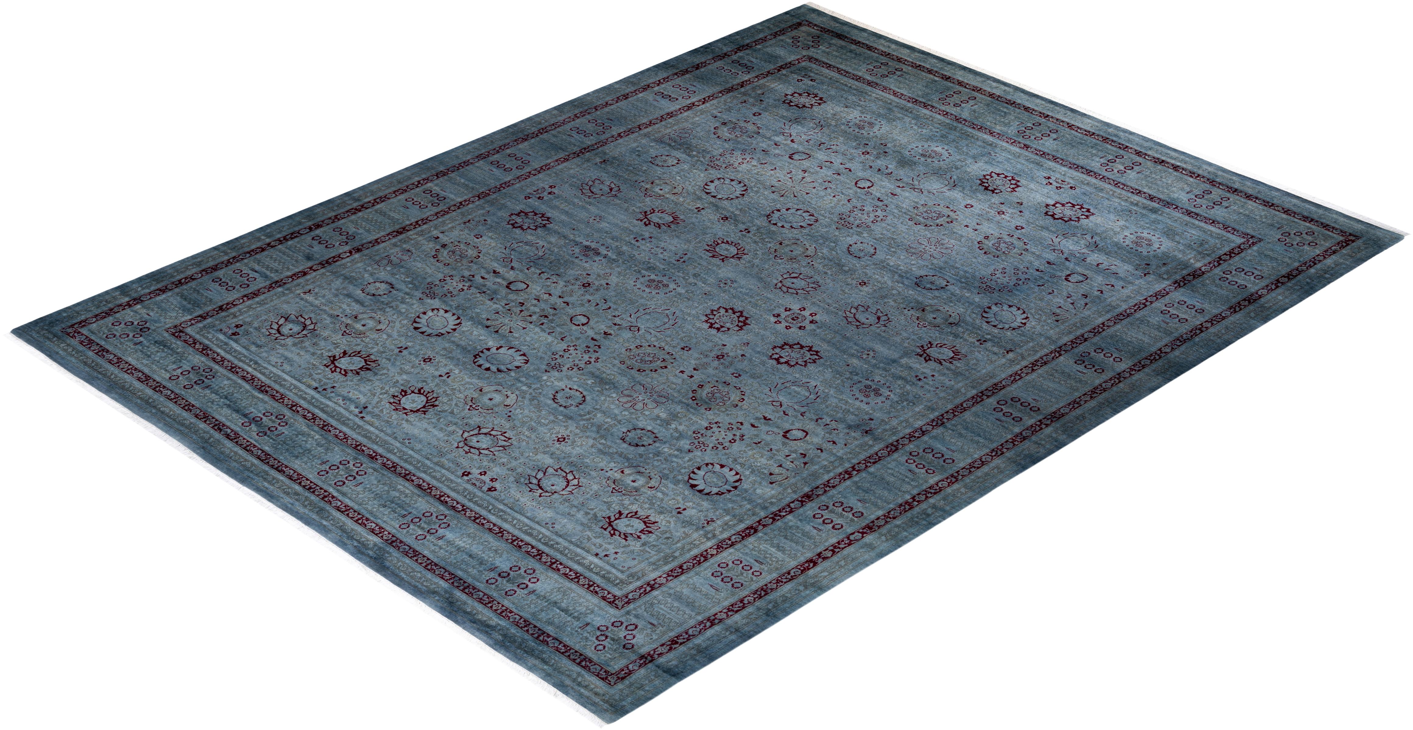 Contemporary Overdyed Hand Knotted Wool Gray Area Rug For Sale 4