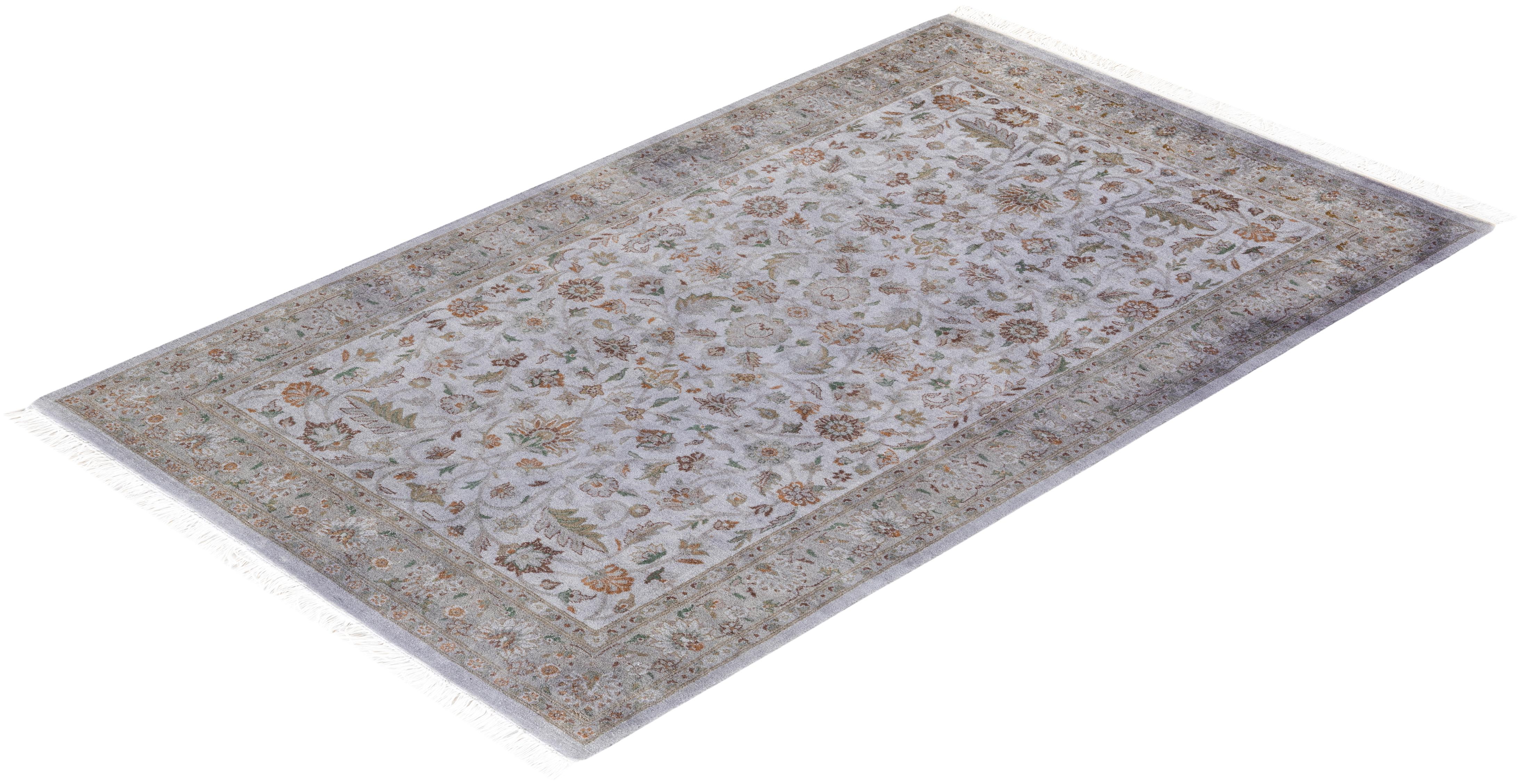Contemporary Overdyed Hand Knotted Wool Gray Area Rug (Tapis de sol surdimensionné en laine grise nouée à la main) en vente 2