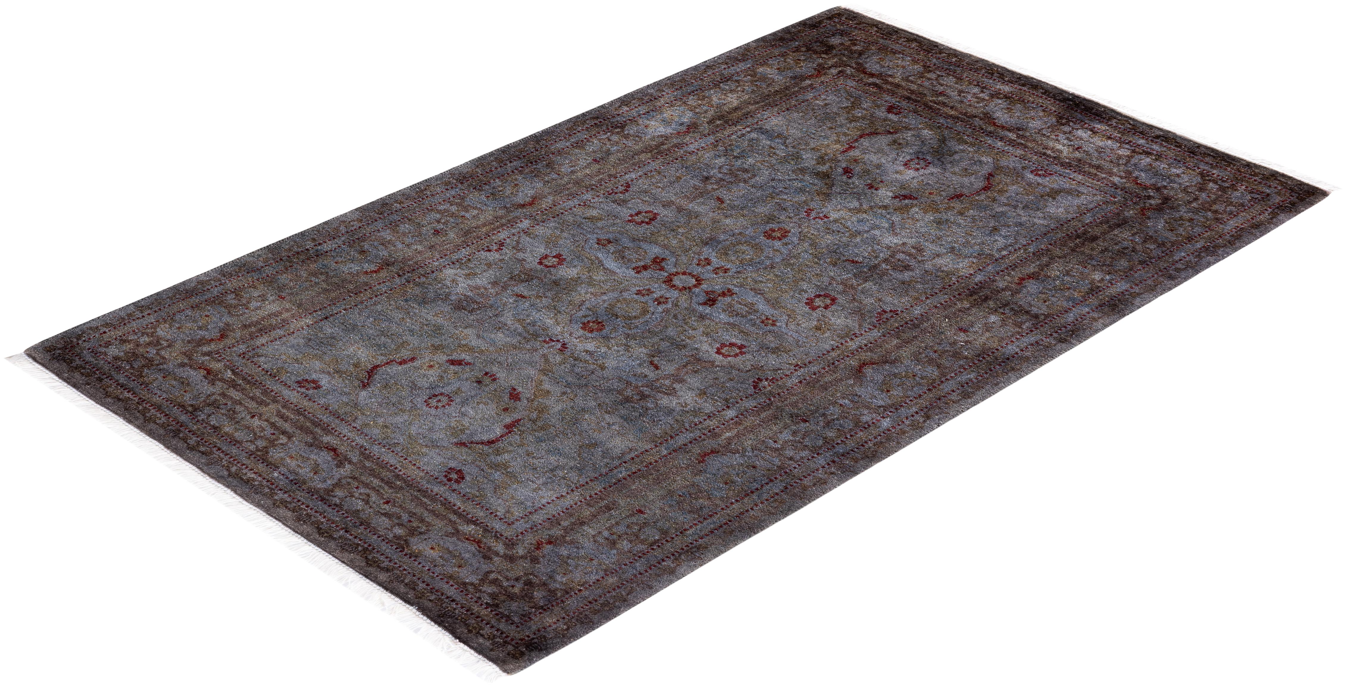 Contemporary Overdyed Hand Knotted Wool Gray Area Rug im Angebot 2