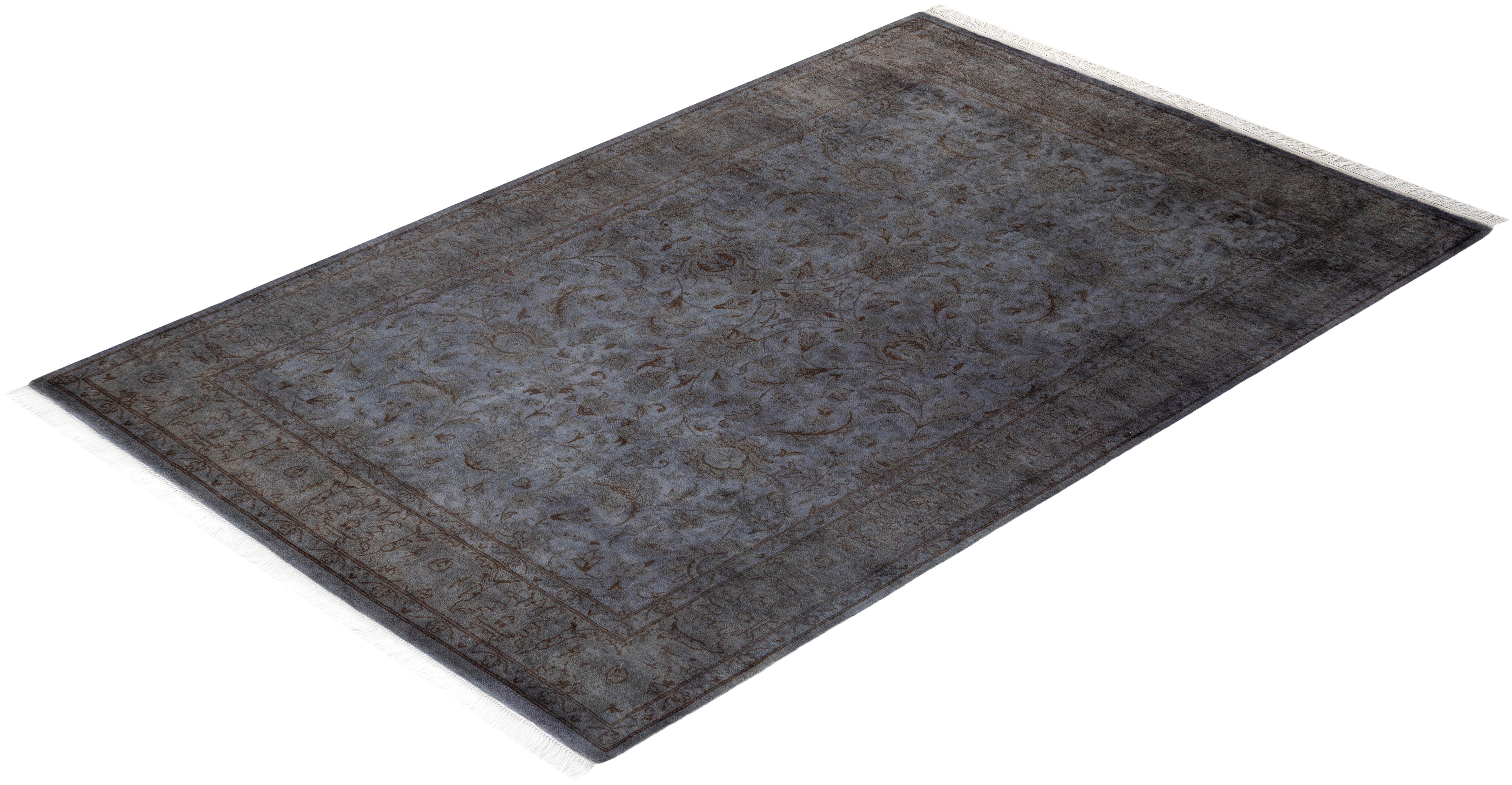 Contemporary Overdyed Hand Knotted Wool Gray Area Rug For Sale 4