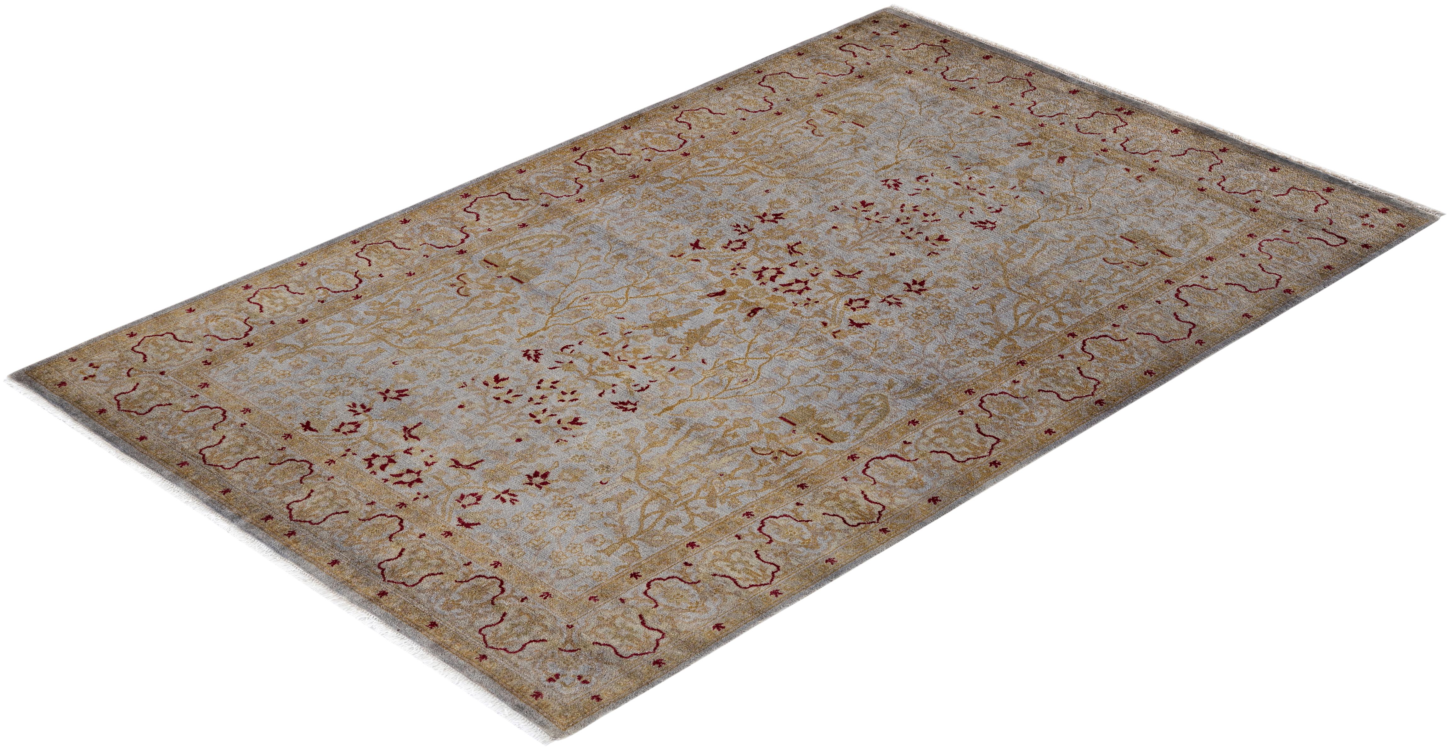 Contemporary Overdyed Hand Knotted Wool Gray Area Rug For Sale 4