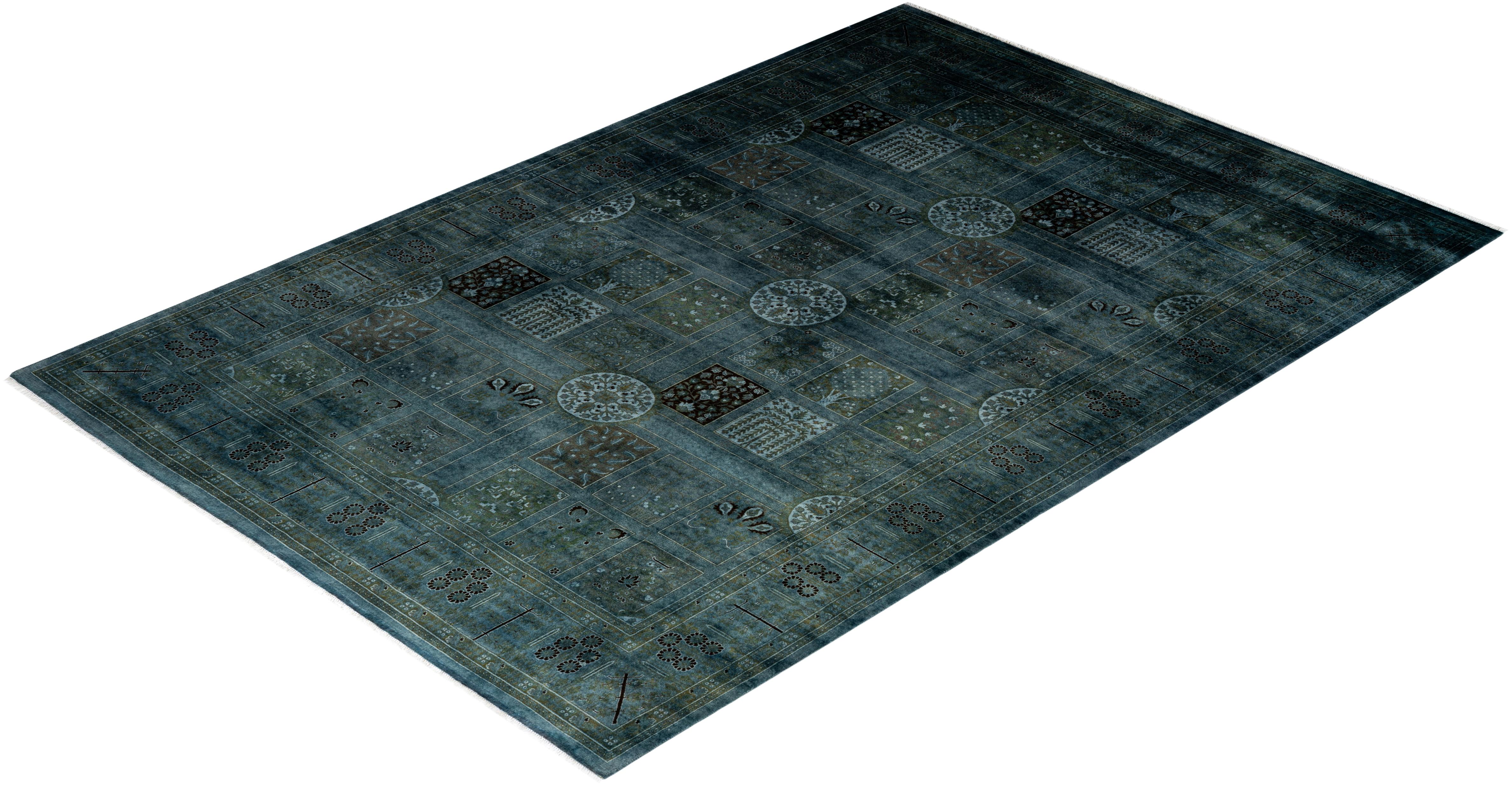 Contemporary Overdyed Hand Knotted Wool Gray Area Rug For Sale 4