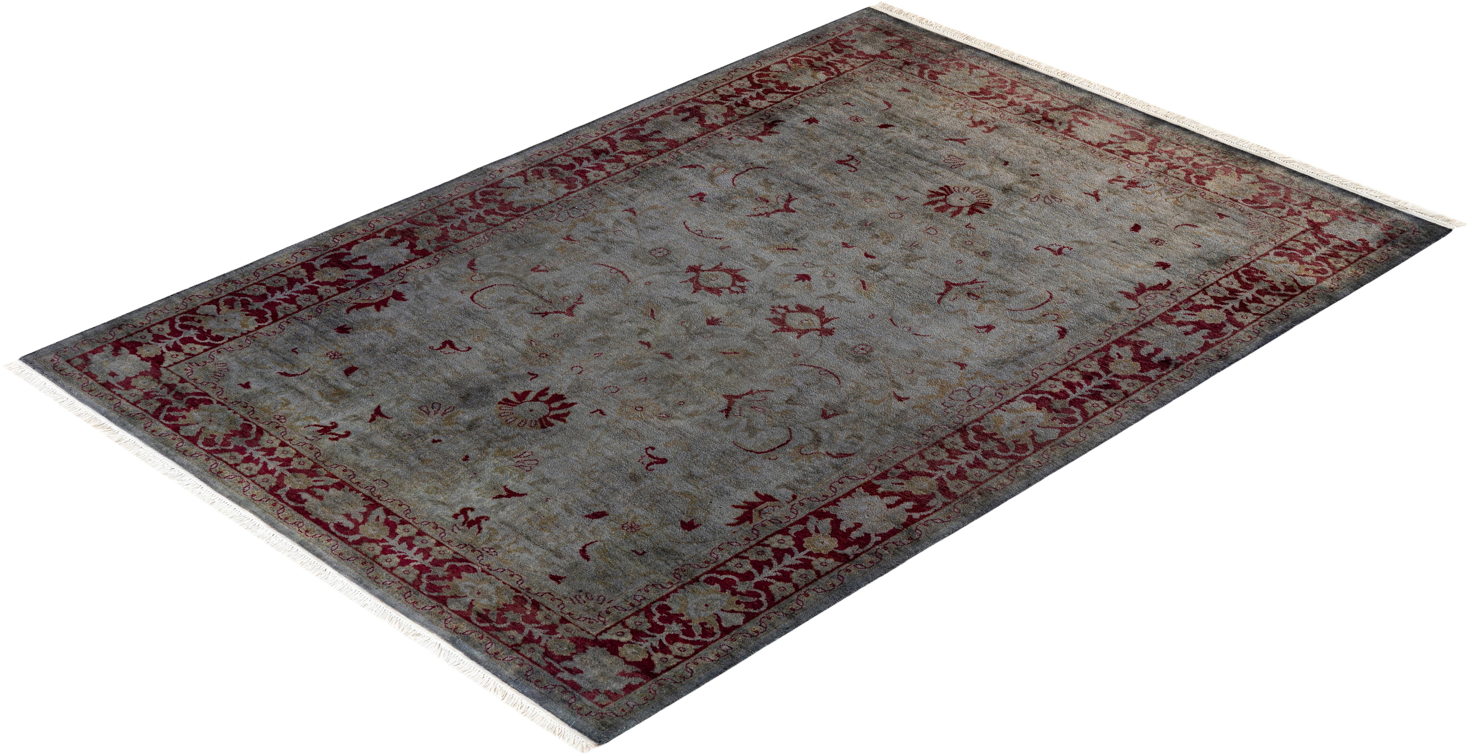 Contemporary Overdyed Hand Knotted Wool Gray Area Rug im Angebot 2