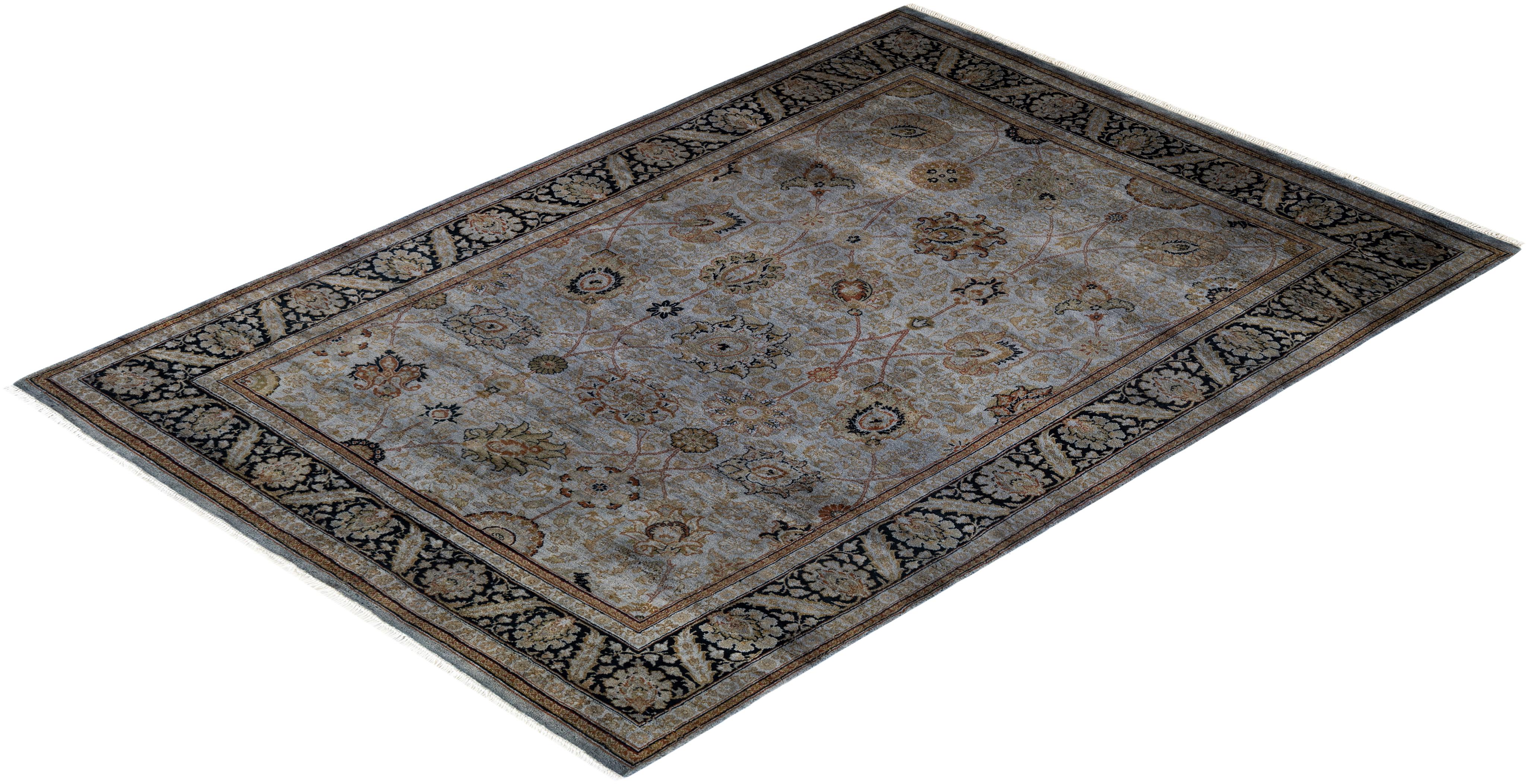 Contemporary Overdyed Hand Knotted Wool Gray Area Rug im Angebot 2