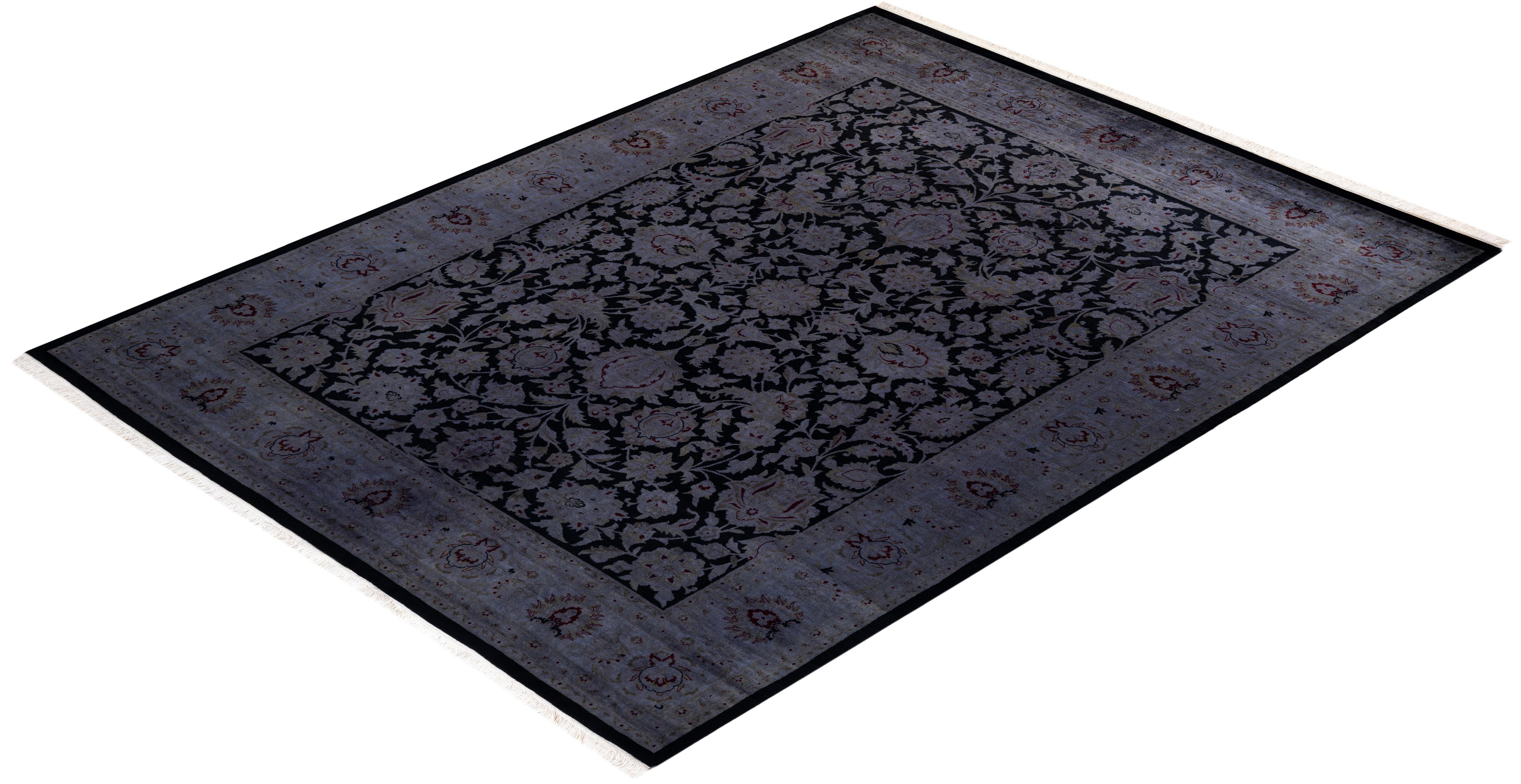 Alfombra de lana teñida a mano gris contemporánea en venta 2