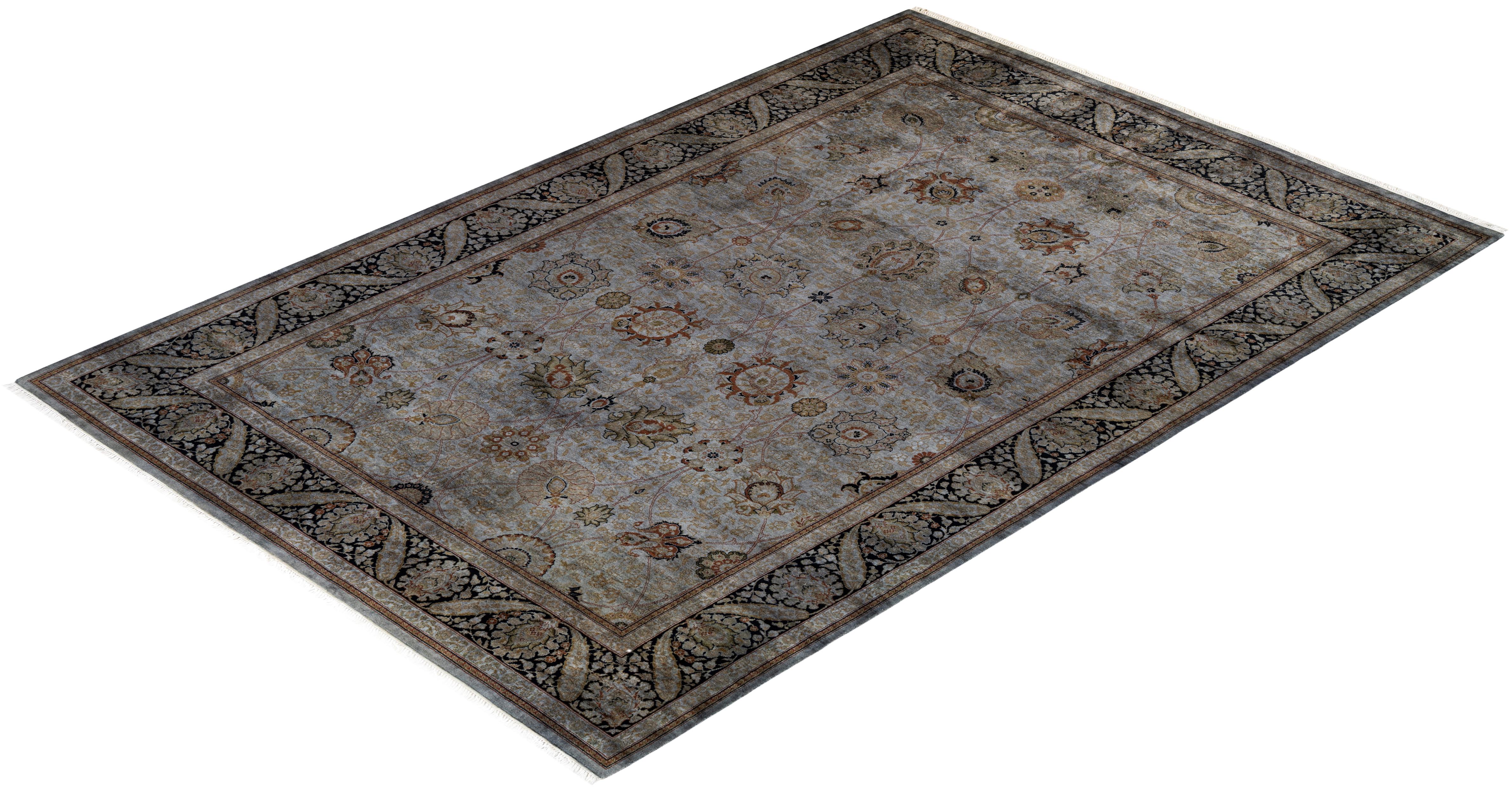 Contemporary Overdyed Hand Knotted Wool Gray Area Rug (Tapis de sol surdimensionné en laine grise nouée à la main) en vente 2