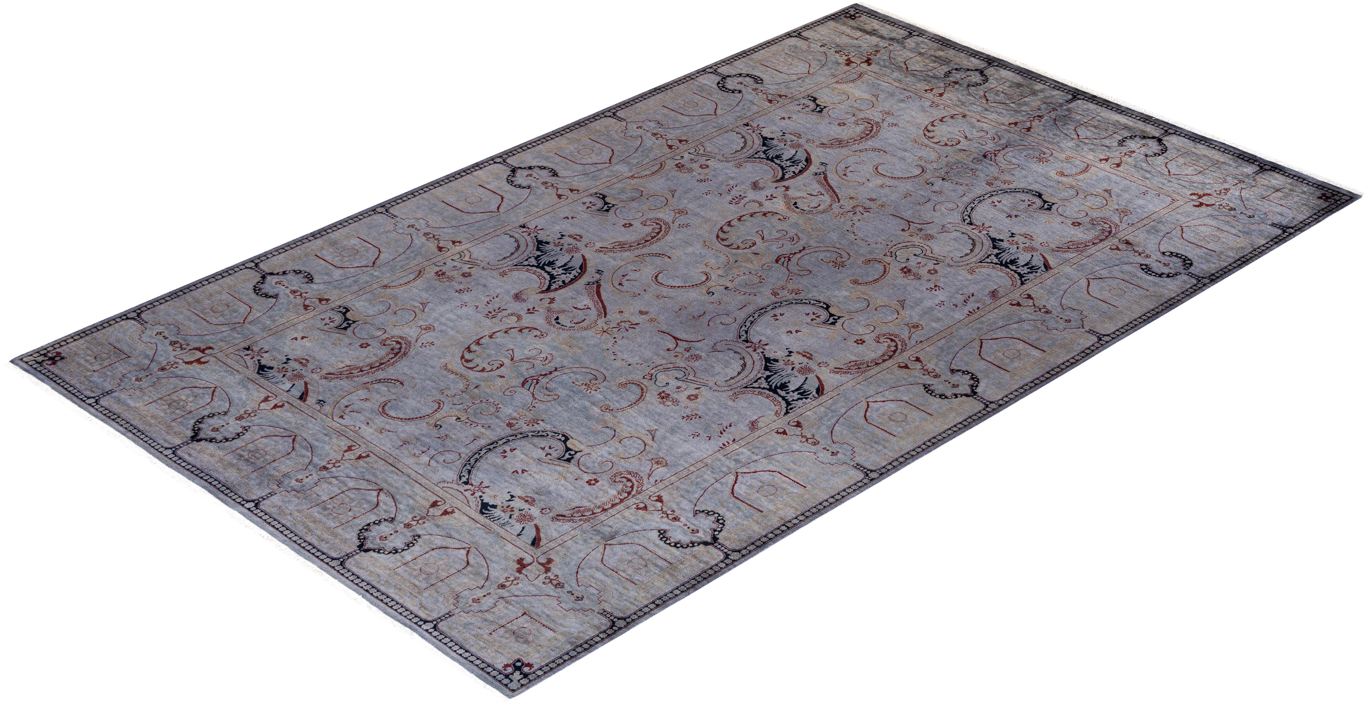 Contemporary Overdyed Hand Knotted Wool Gray Area Rug (Tapis de sol surdimensionné en laine grise nouée à la main) en vente 2