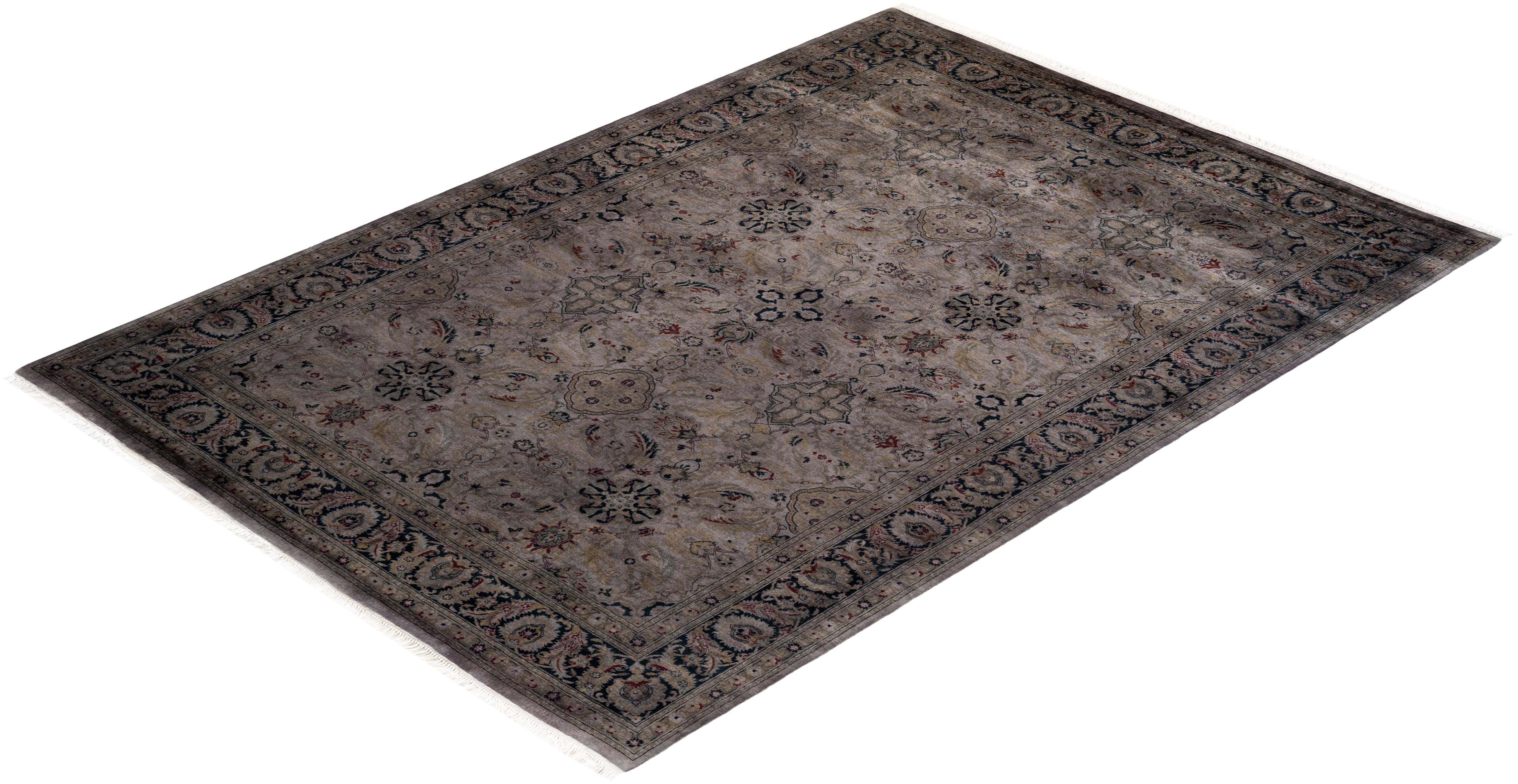 Contemporary Overdyed Hand Knotted Wool Gray Area Rug For Sale 4