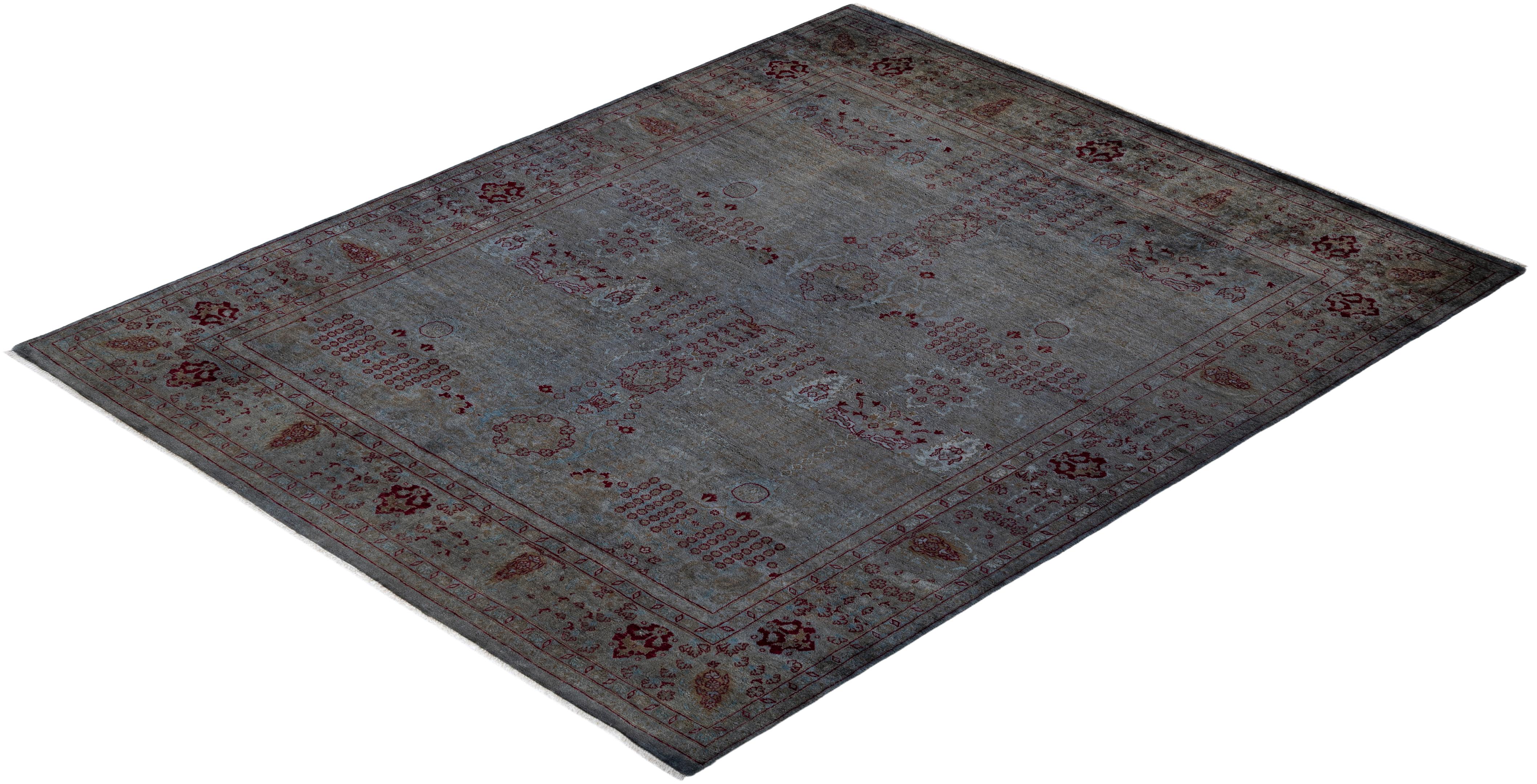 Contemporary Overdyed Hand Knotted Wool Gray Area Rug im Angebot 2
