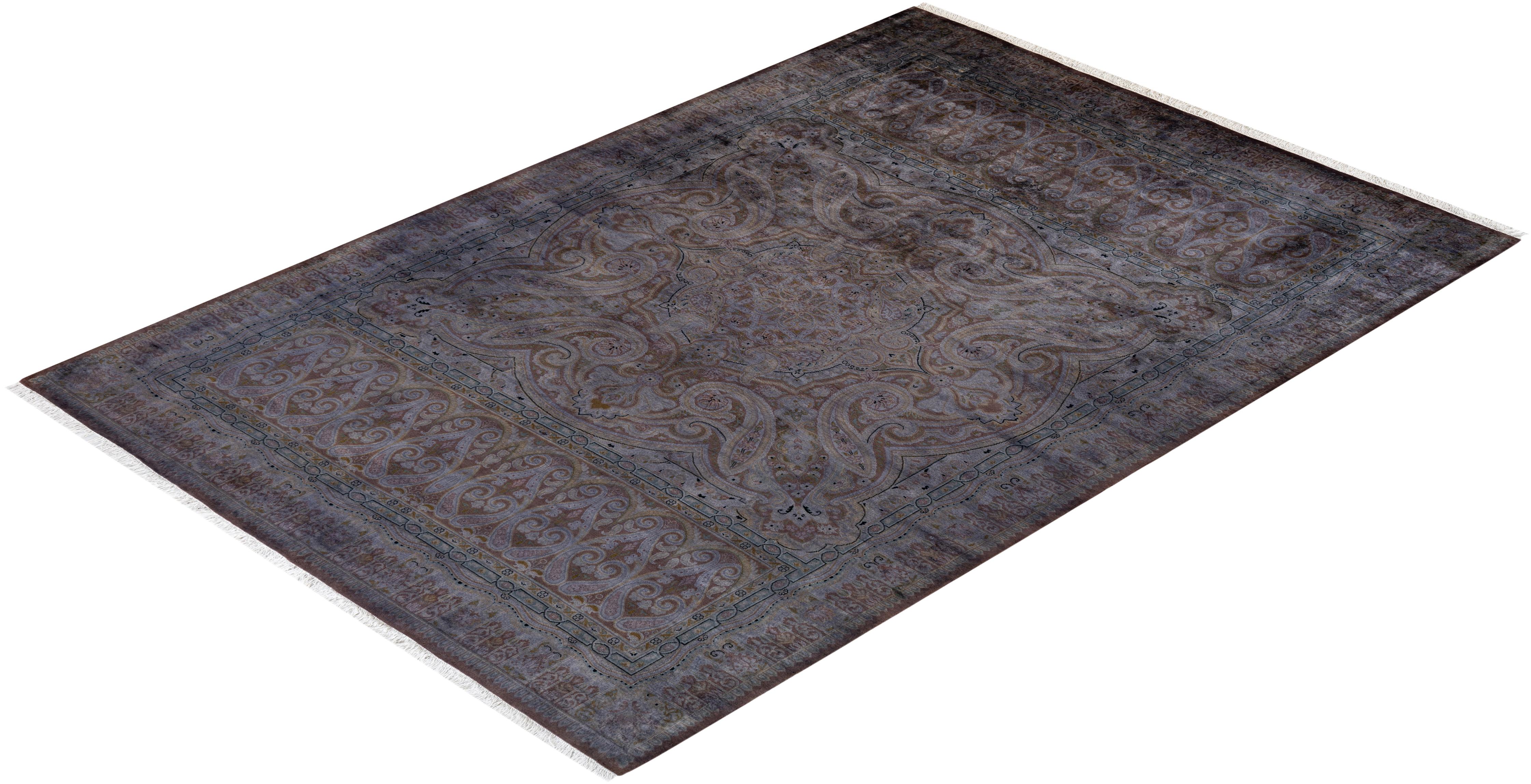 Contemporary Overdyed Hand Knotted Wool Gray Area Rug For Sale 4