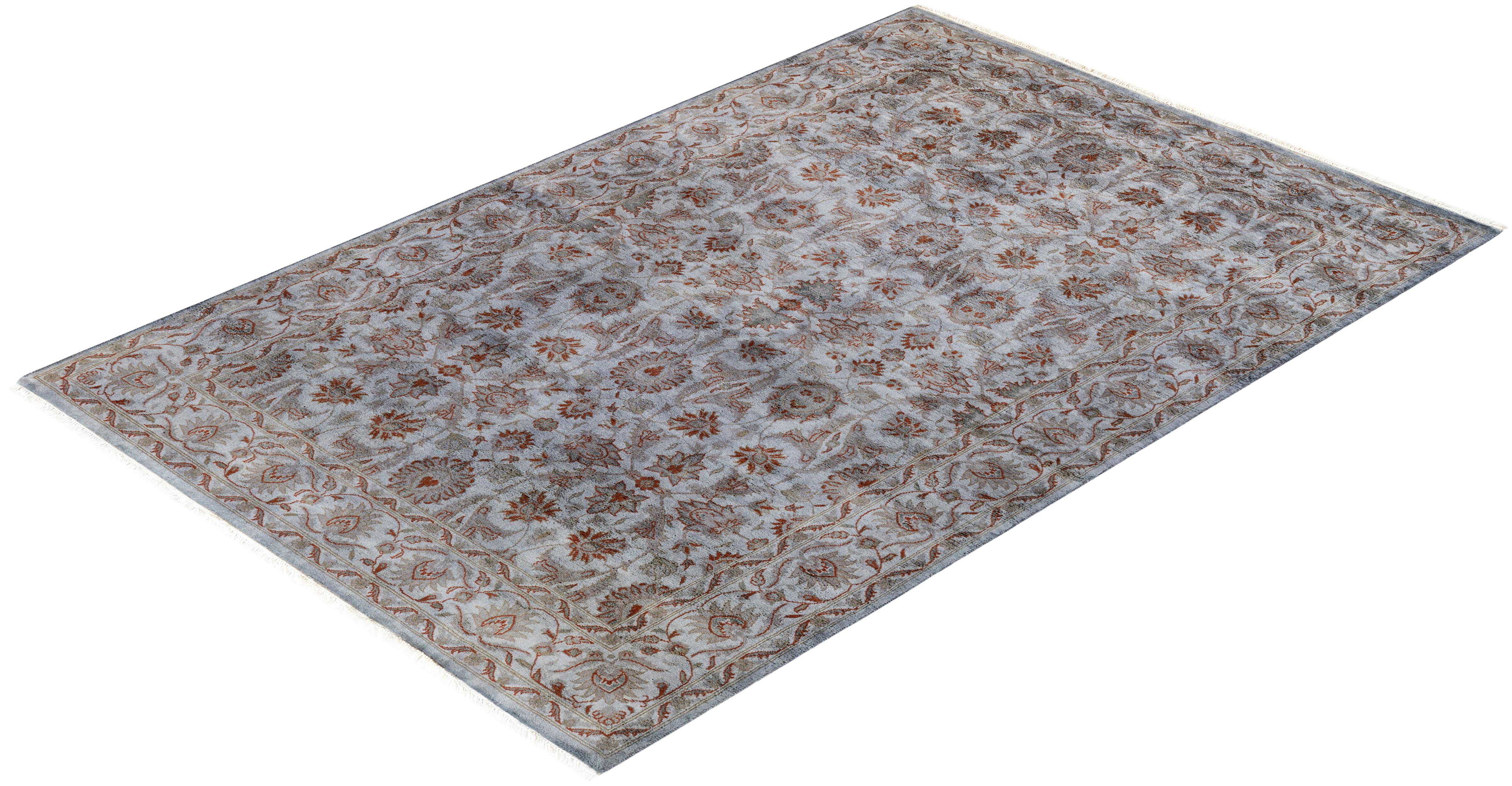 Contemporary Overdyed Hand Knotted Wool Gray Area Rug im Angebot 2
