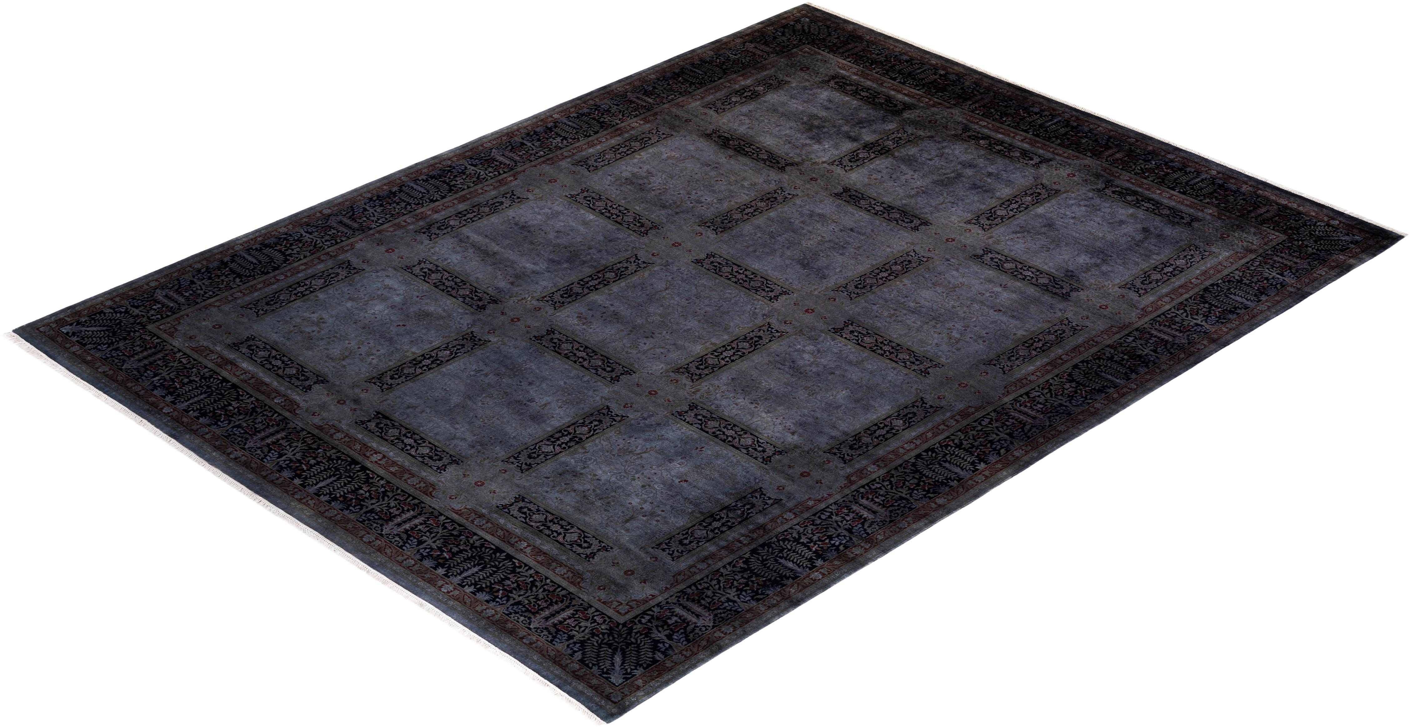 Contemporary Overdyed Hand Knotted Wool Gray Area Rug For Sale 4