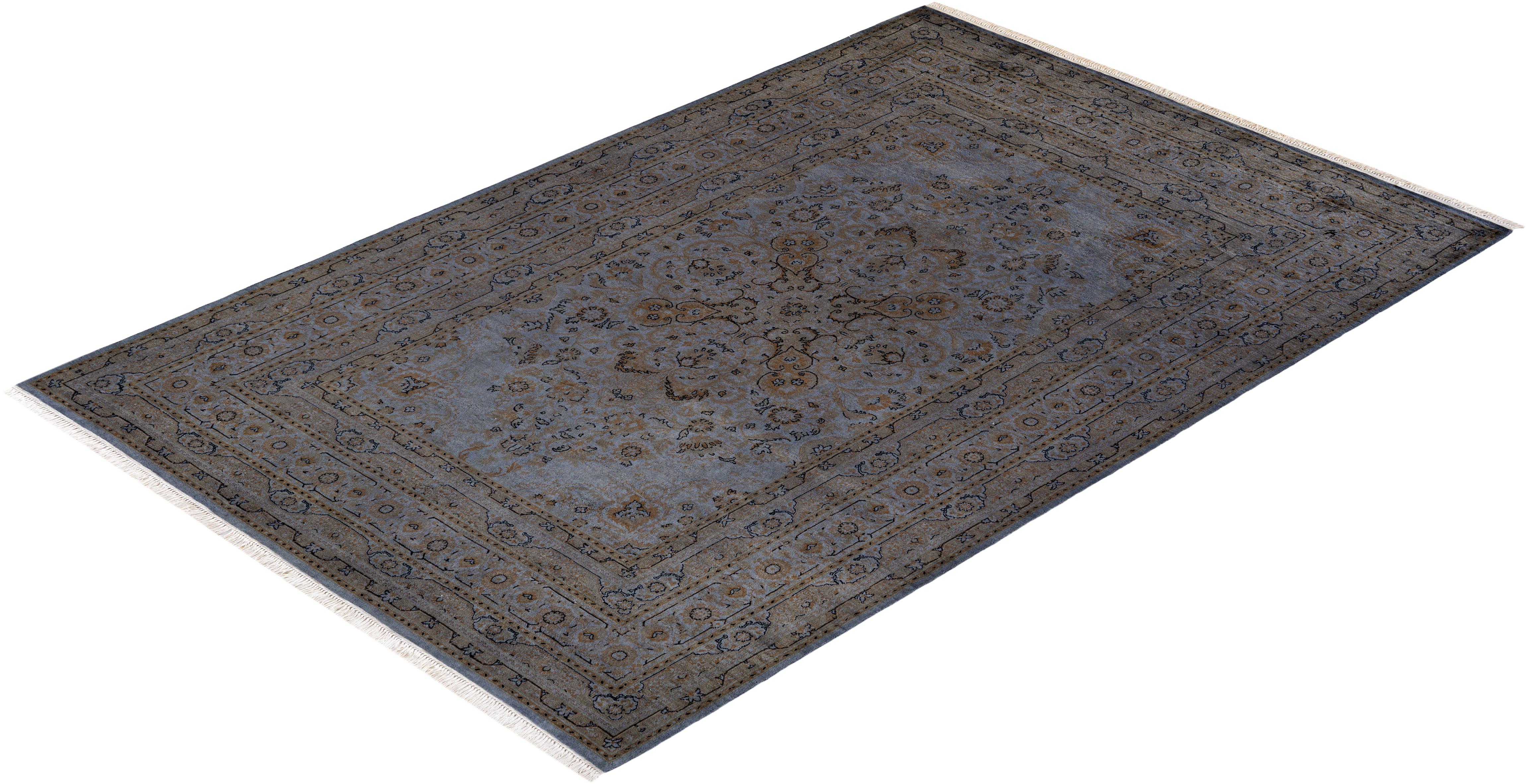 Contemporary Overdyed Hand Knotted Wool Gray Area Rug For Sale 4