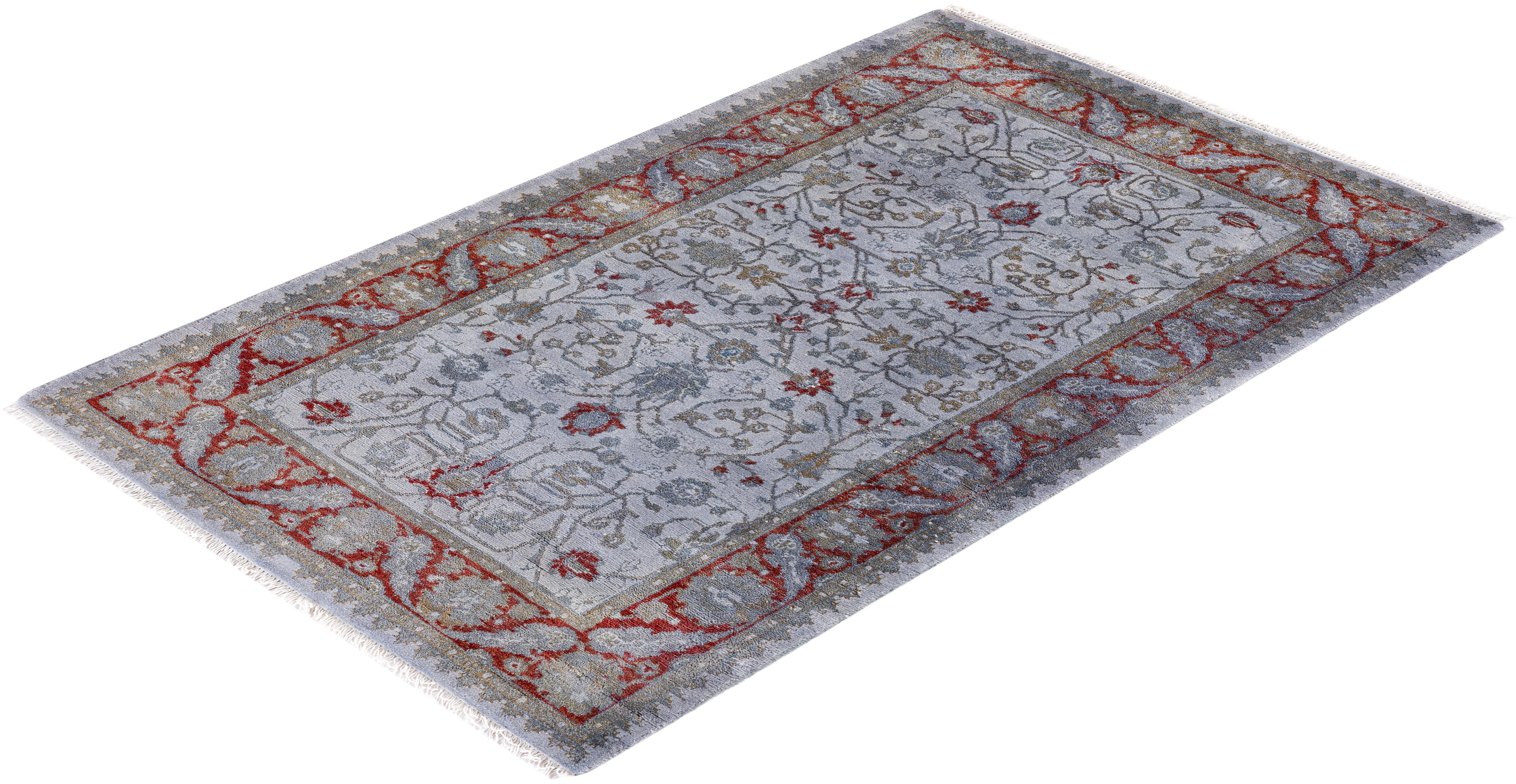 Contemporary Overdyed Hand Knotted Wool Gray Area Rugs (Tappeto di lana grigio) in vendita 2