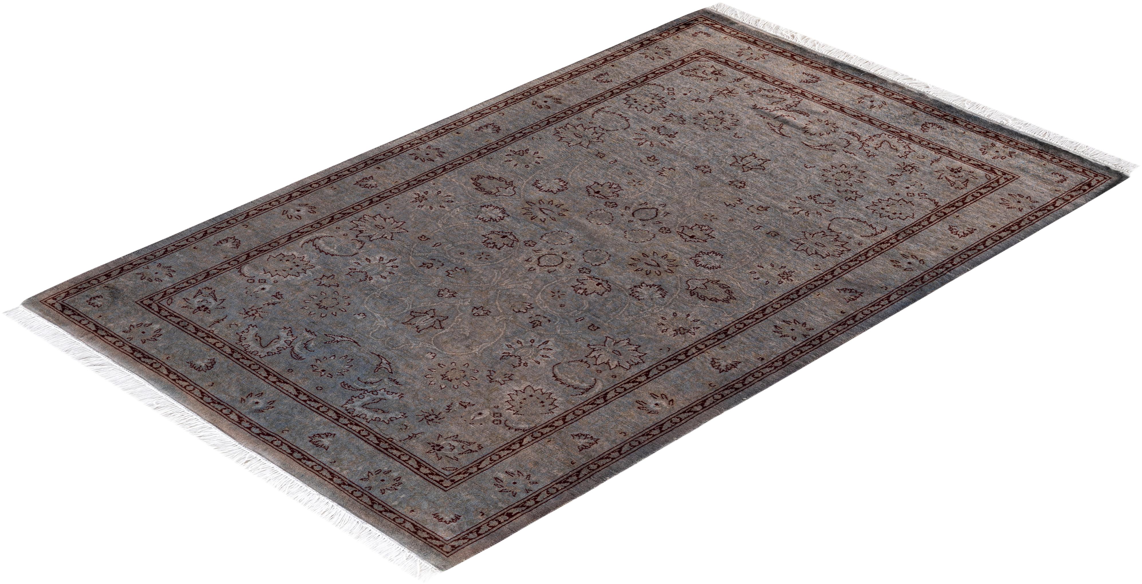 Alfombra de lana teñida a mano gris contemporánea en venta 2
