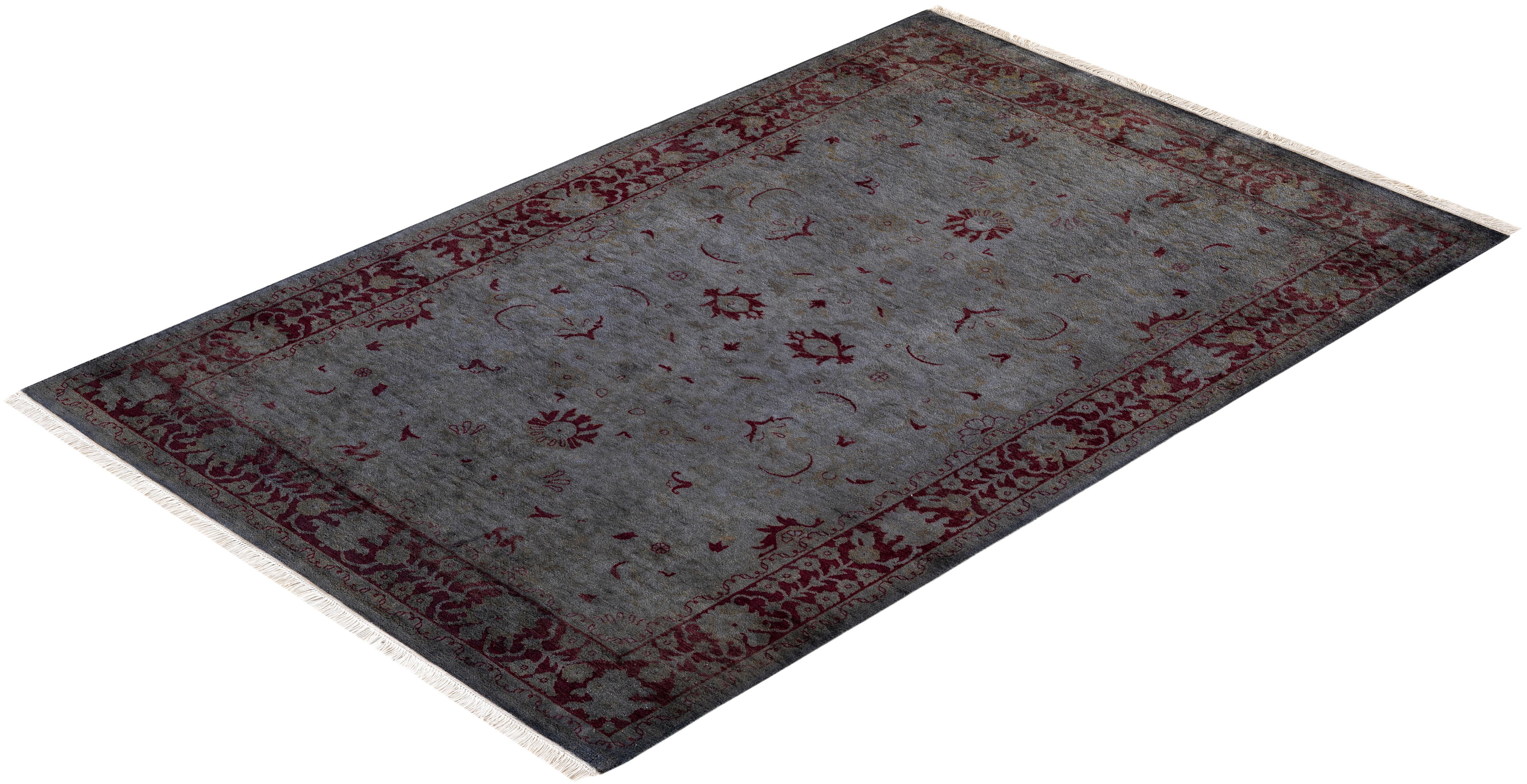 Alfombra de lana teñida a mano gris contemporánea en venta 2