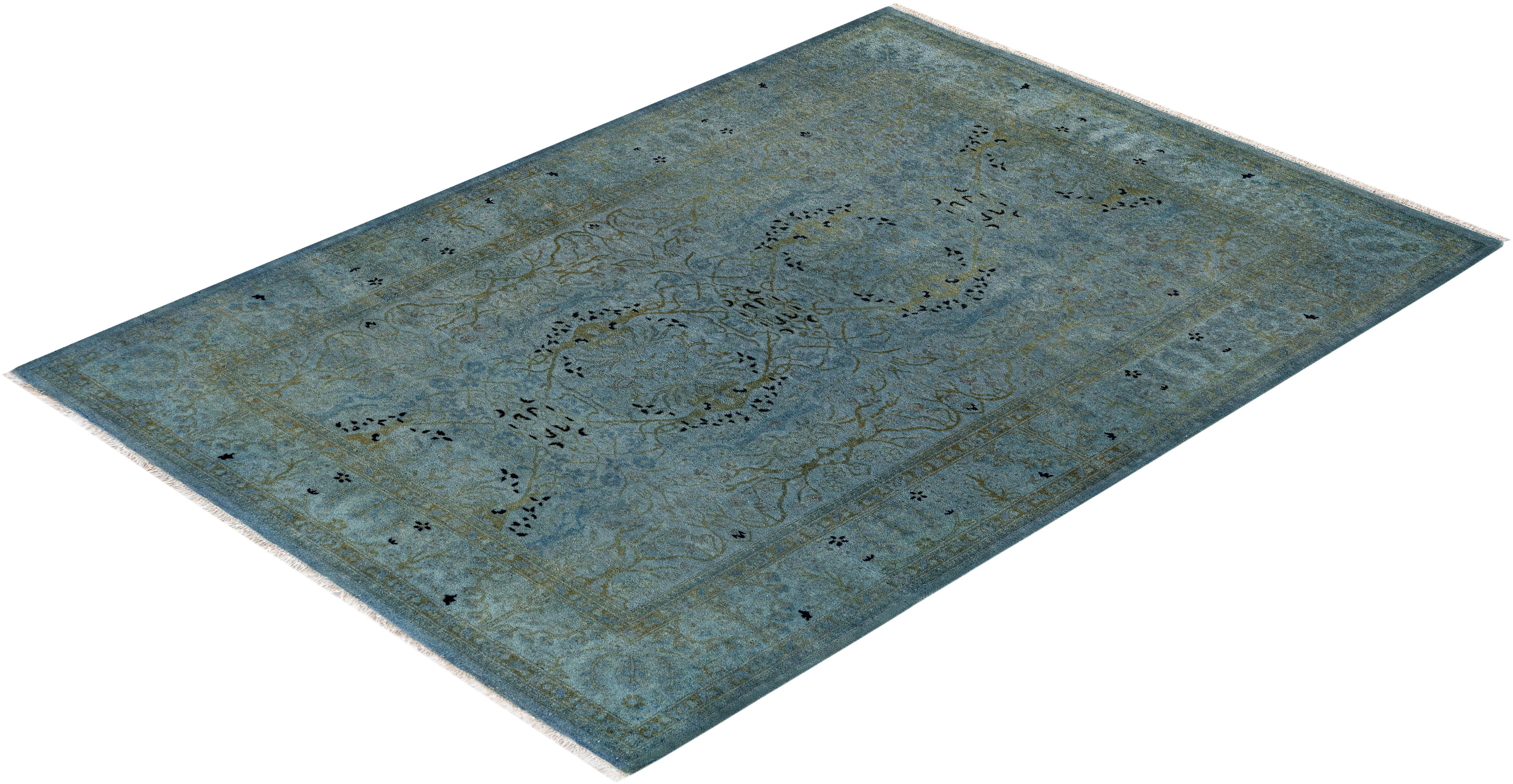 Contemporary Overdyed Hand Knotted Wool Gray Area Rug im Angebot 2
