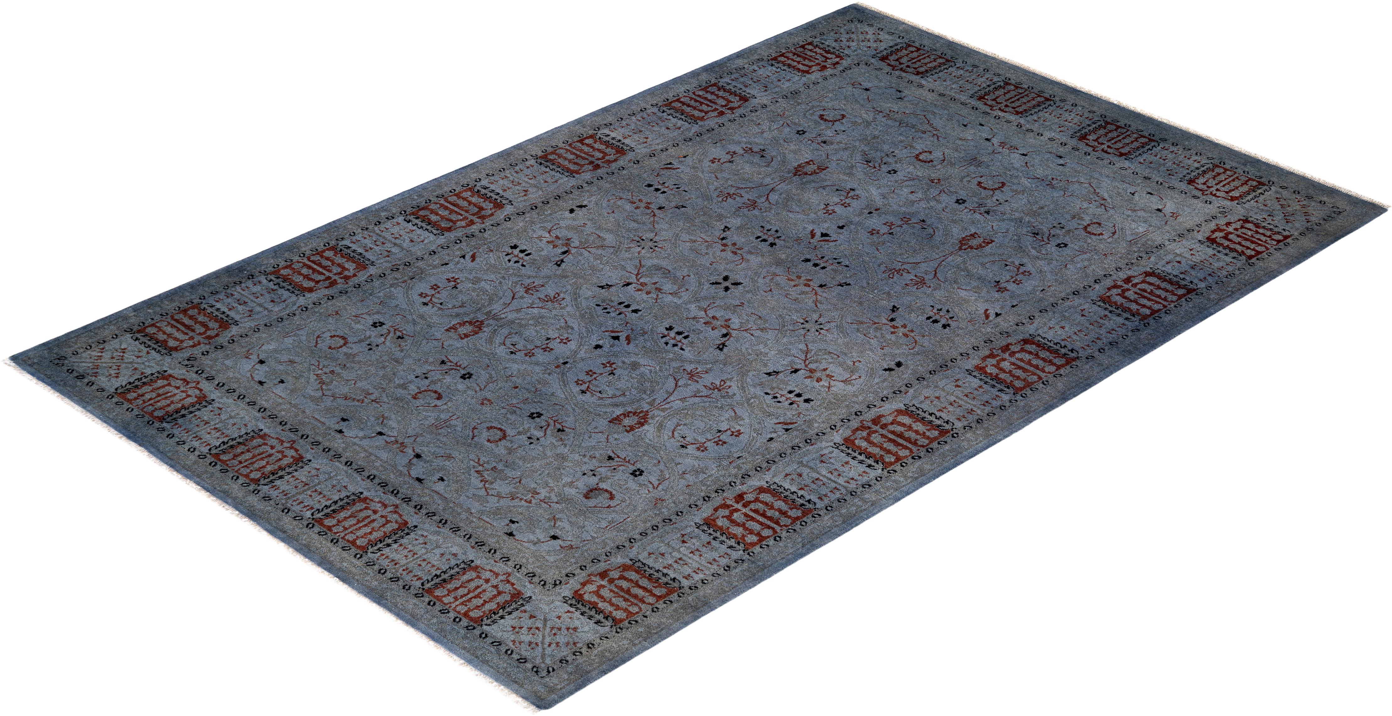 Contemporary Overdyed Hand Knotted Wool Gray Area Rug (Tapis de sol surdimensionné en laine grise nouée à la main) en vente 2