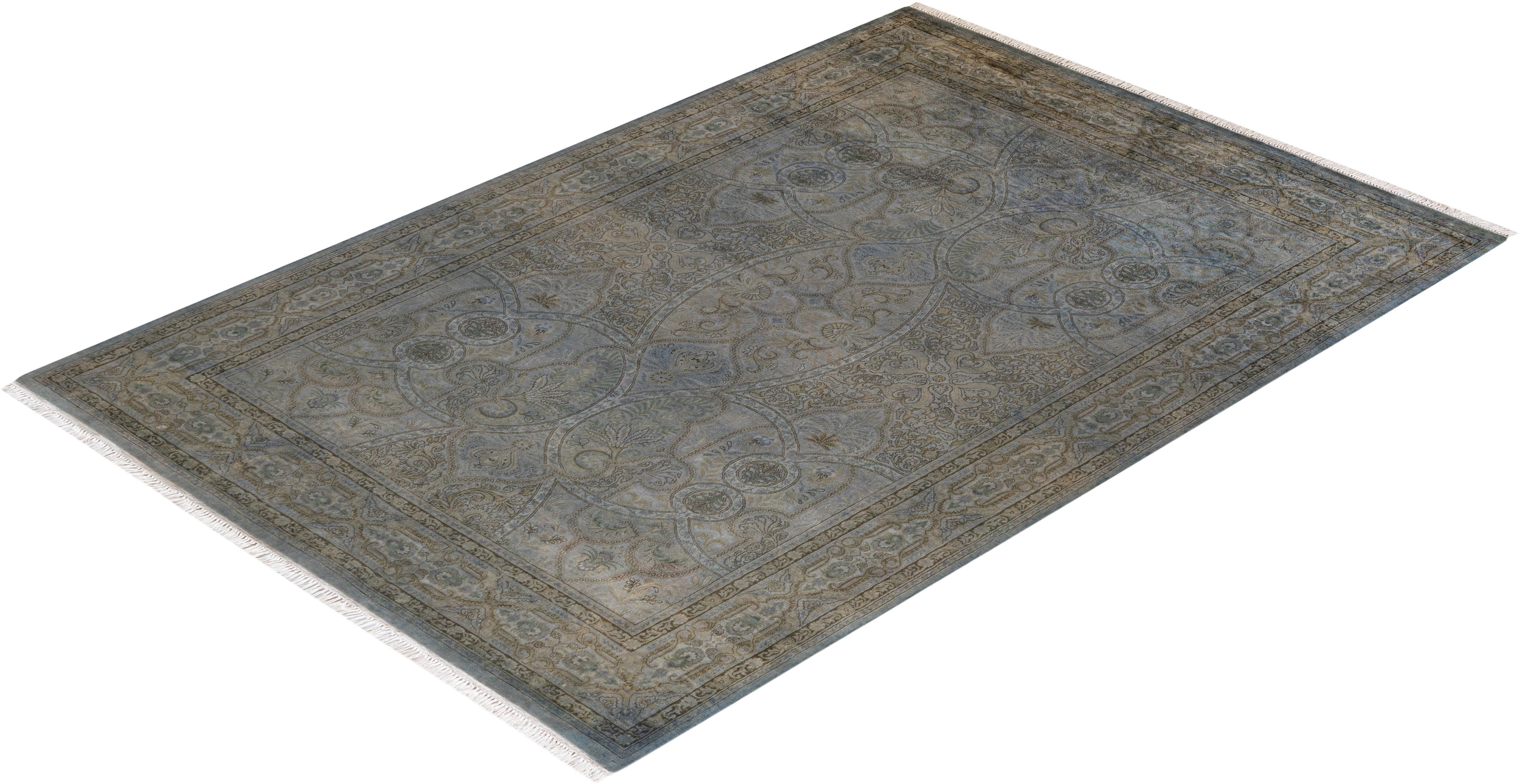 Contemporary Overdyed Hand Knotted Wool Gray Area Rug (Tapis de sol surdimensionné en laine grise nouée à la main) en vente 2