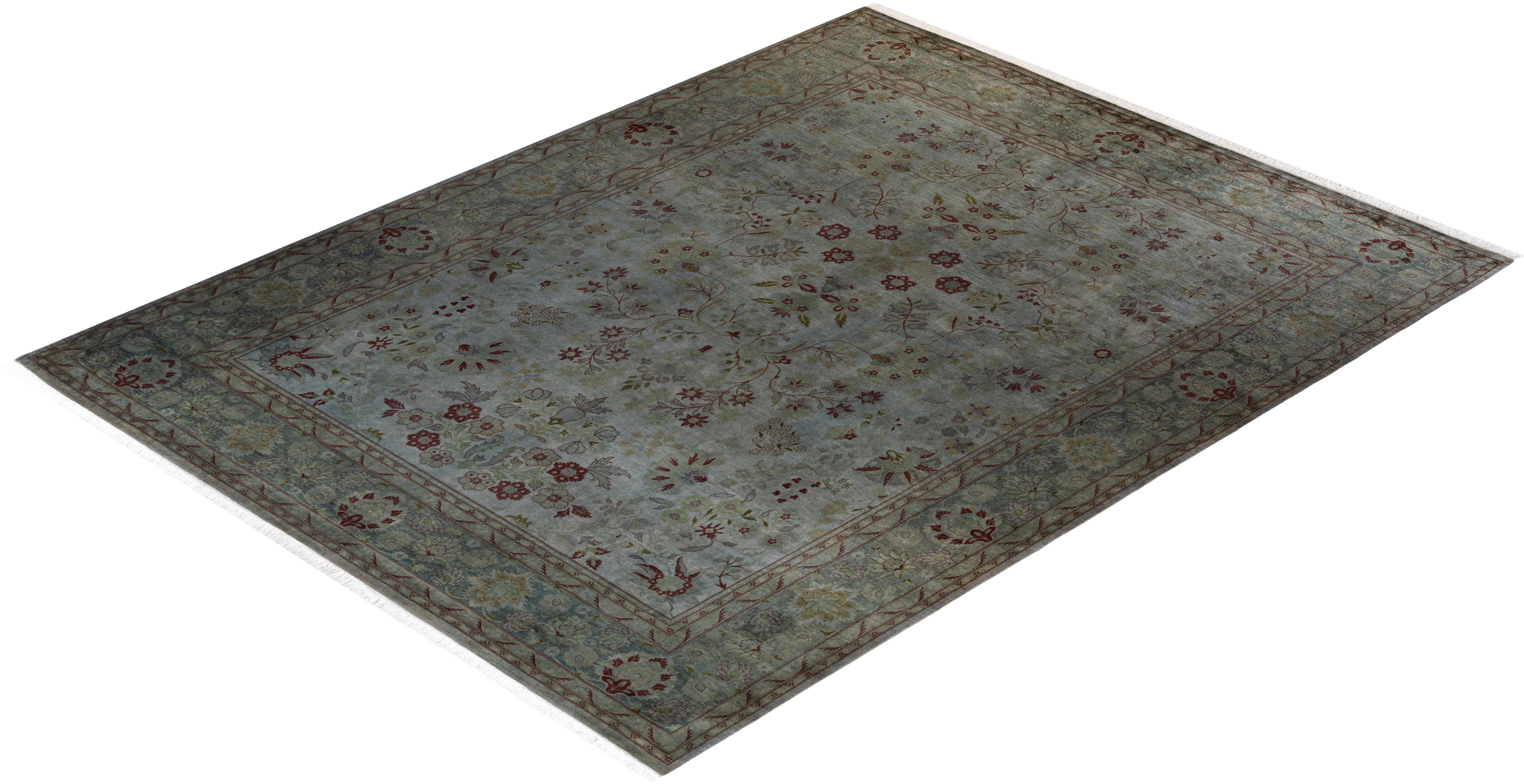 Contemporary Overdyed Hand Knotted Wool Gray Area Rug For Sale 4