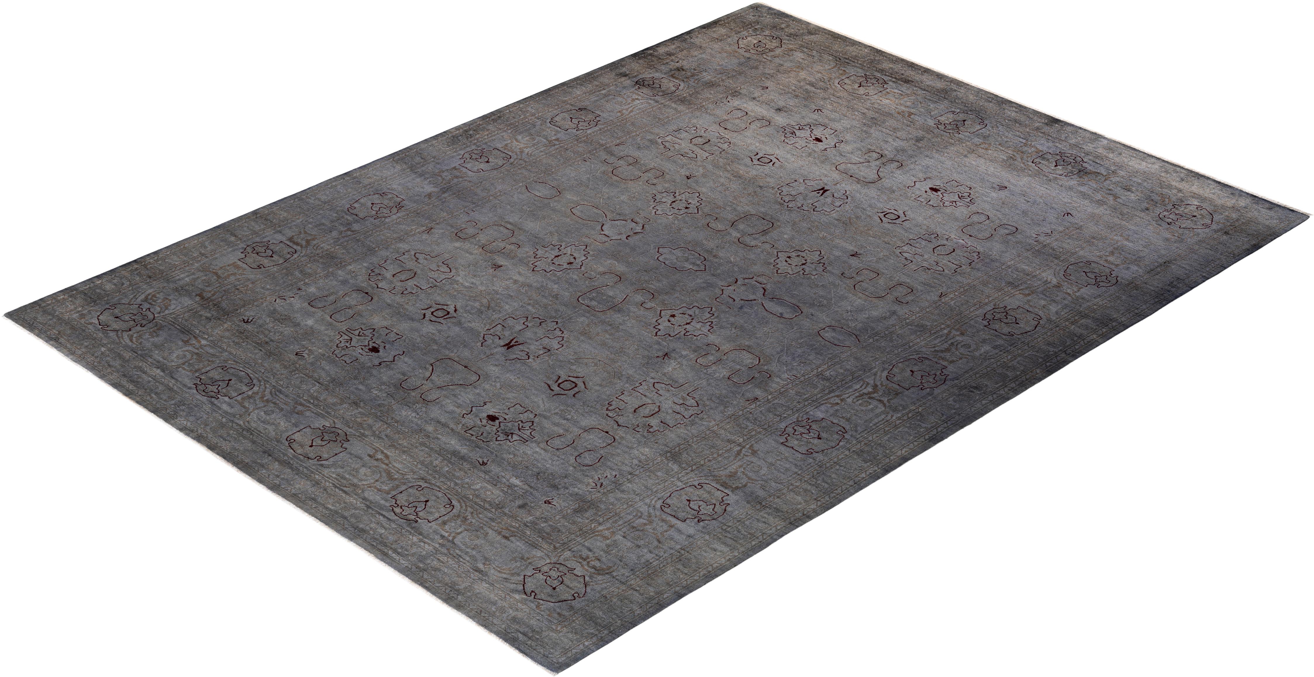 Contemporary Overdyed Hand Knotted Wool Gray Area Rug im Angebot 2