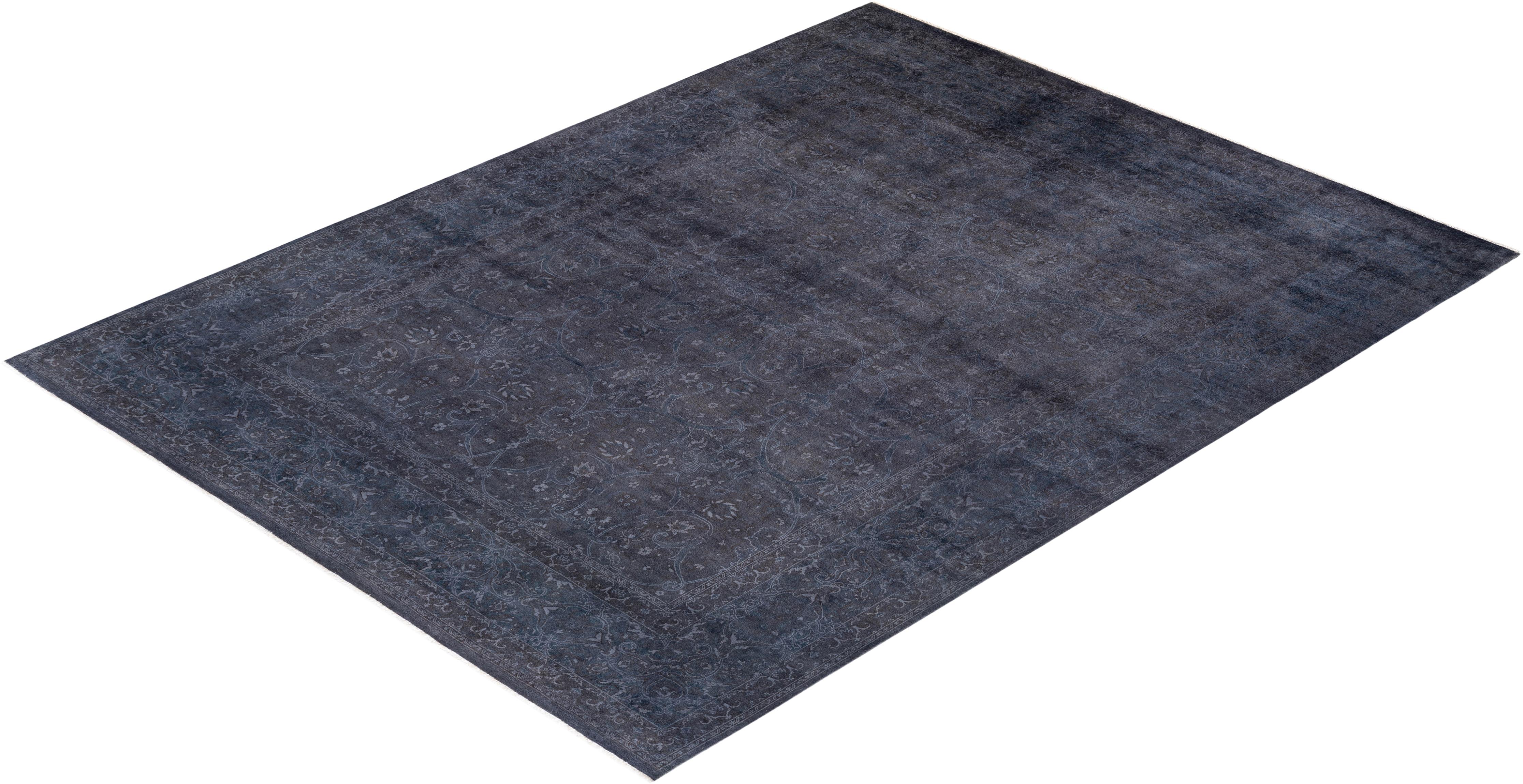 Alfombra de lana teñida a mano gris contemporánea en venta 2