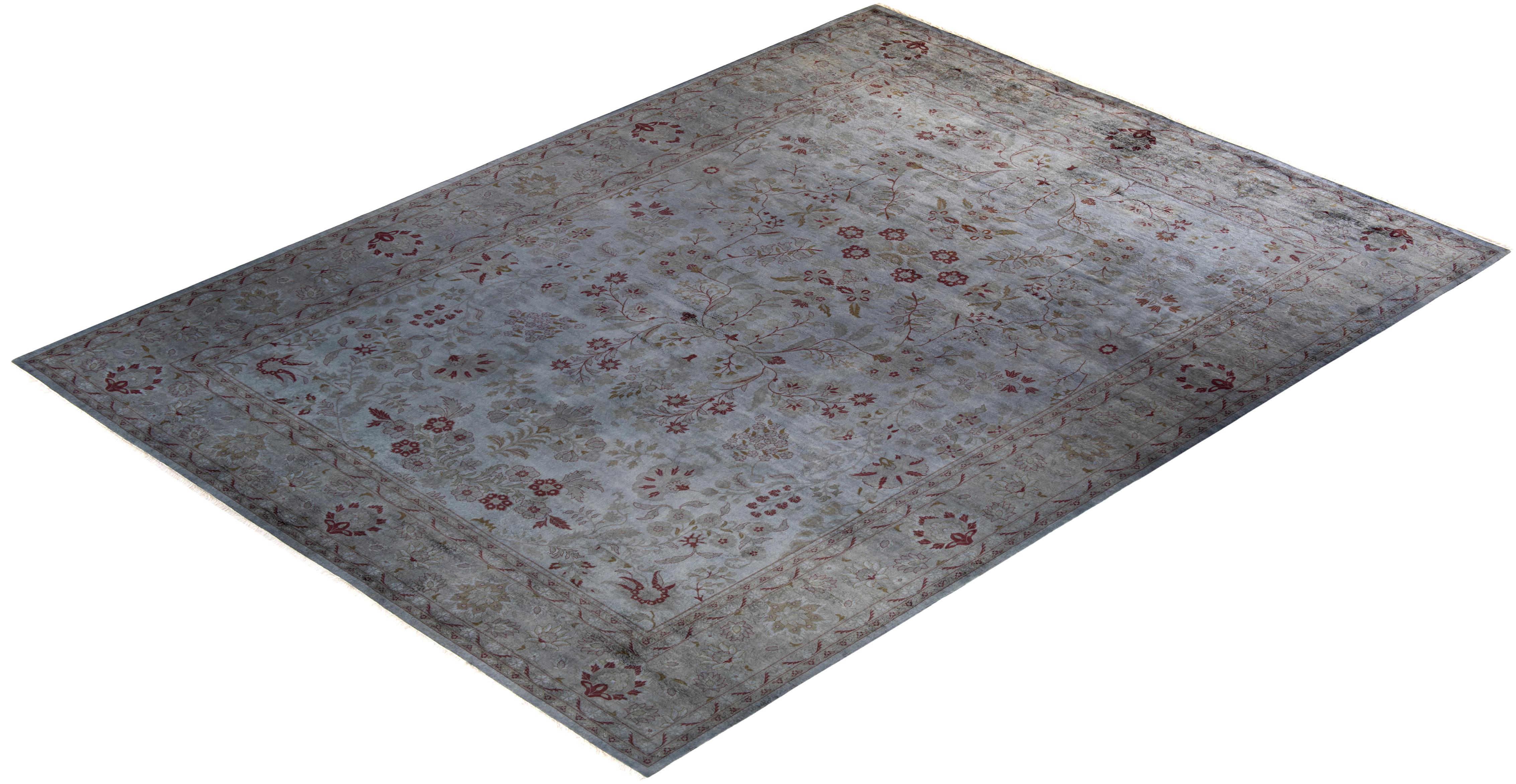 Contemporary Overdyed Hand Knotted Wool Gray Area Rug For Sale 4