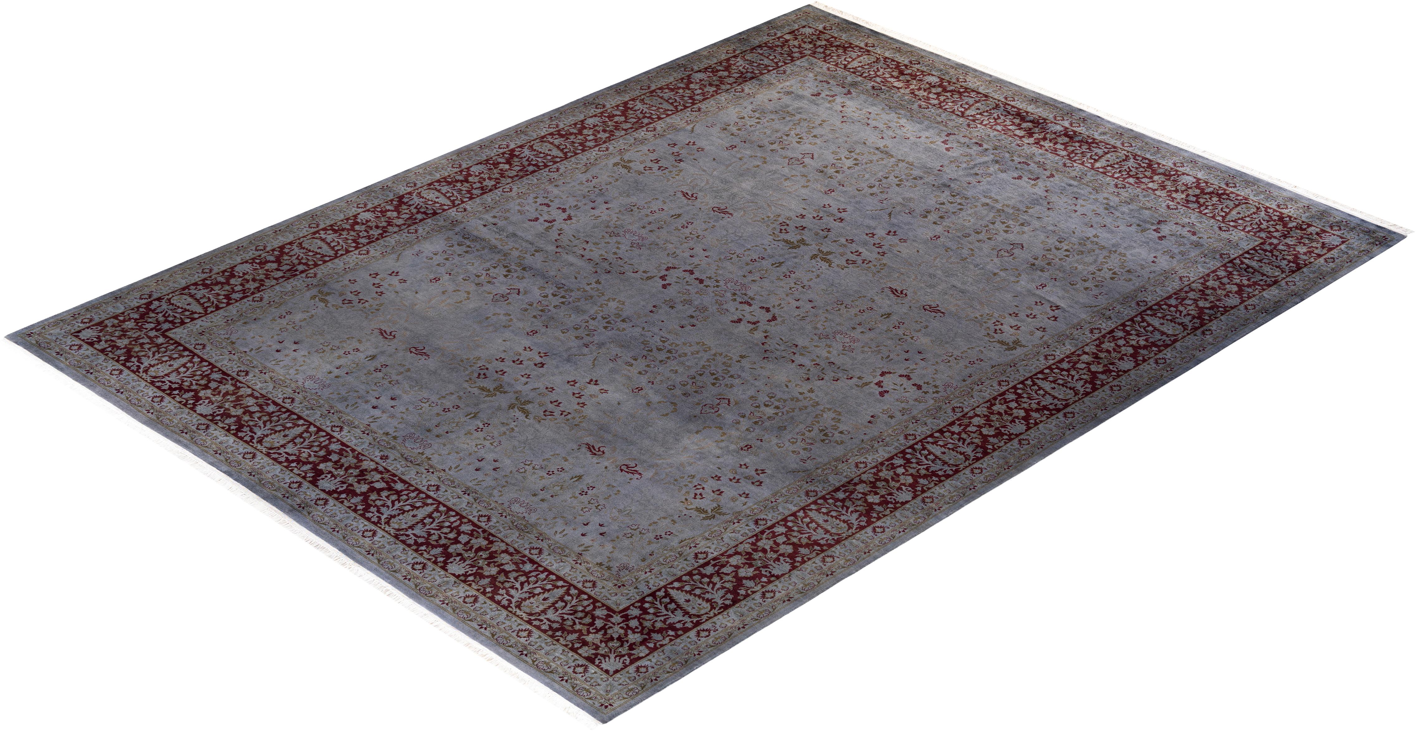 Contemporary Overdyed Hand Knotted Wool Gray Area Rug For Sale 4