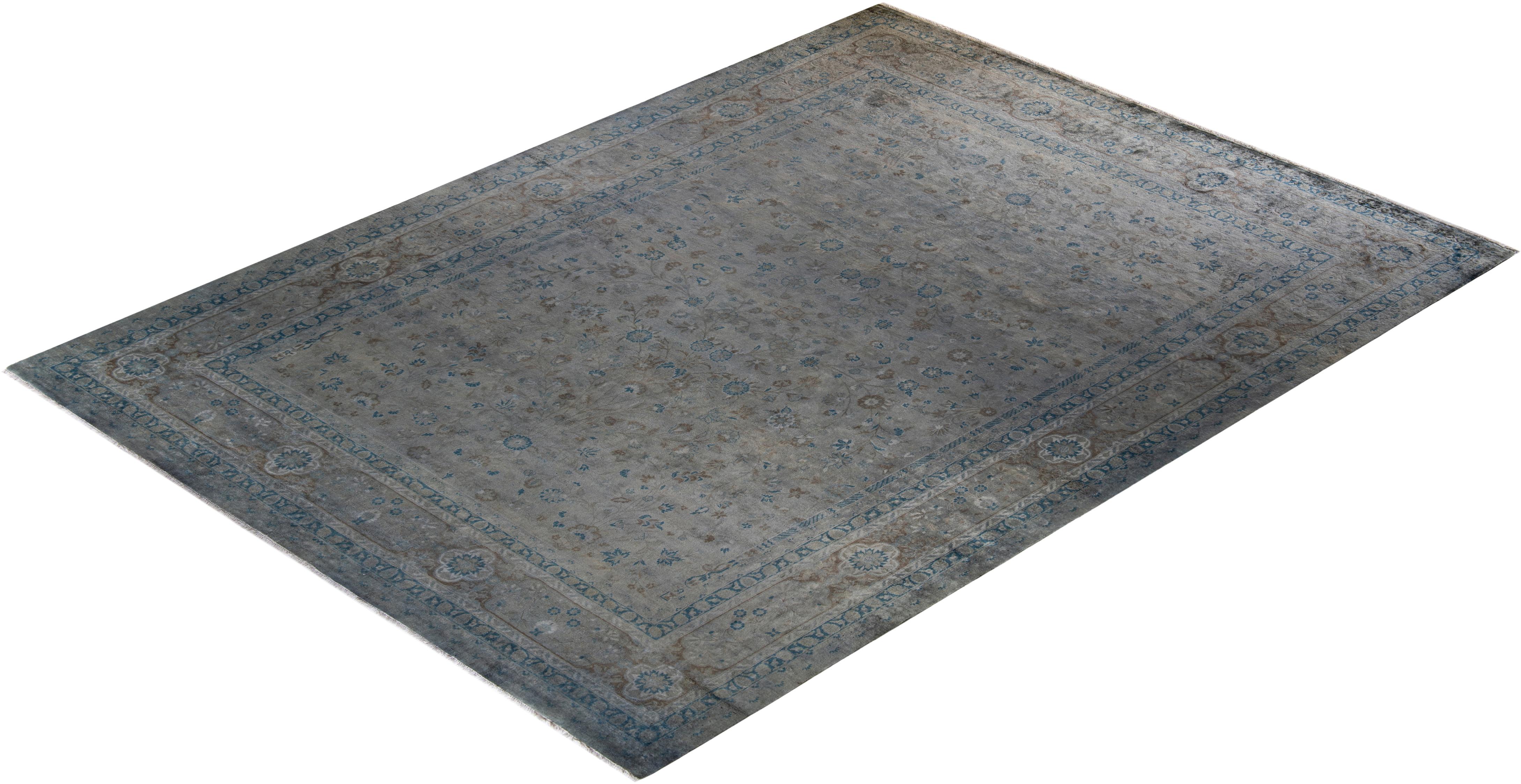 Alfombra de lana teñida a mano gris contemporánea en venta 2