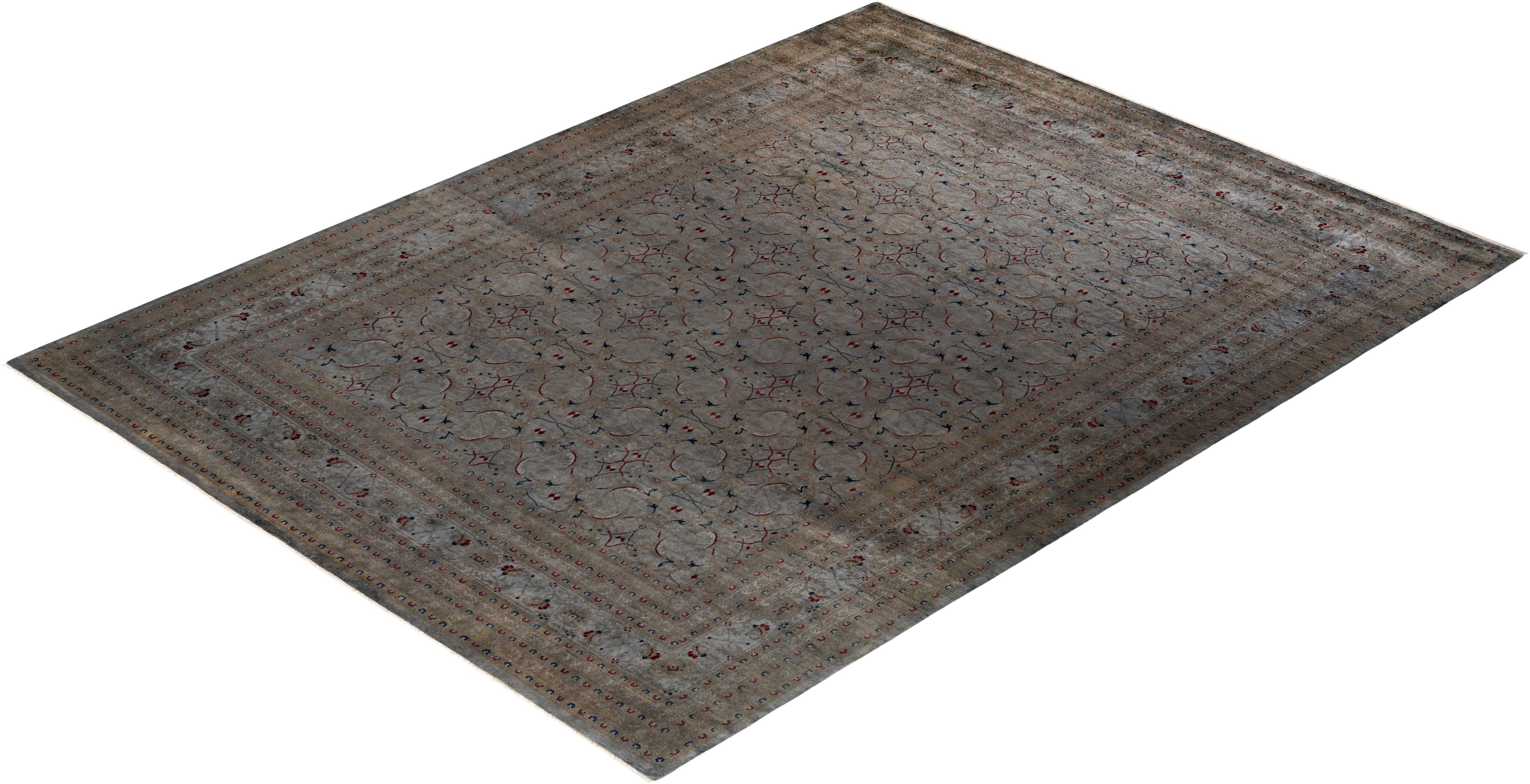 Contemporary Overdyed Hand Knotted Wool Gray Area Rug For Sale 4