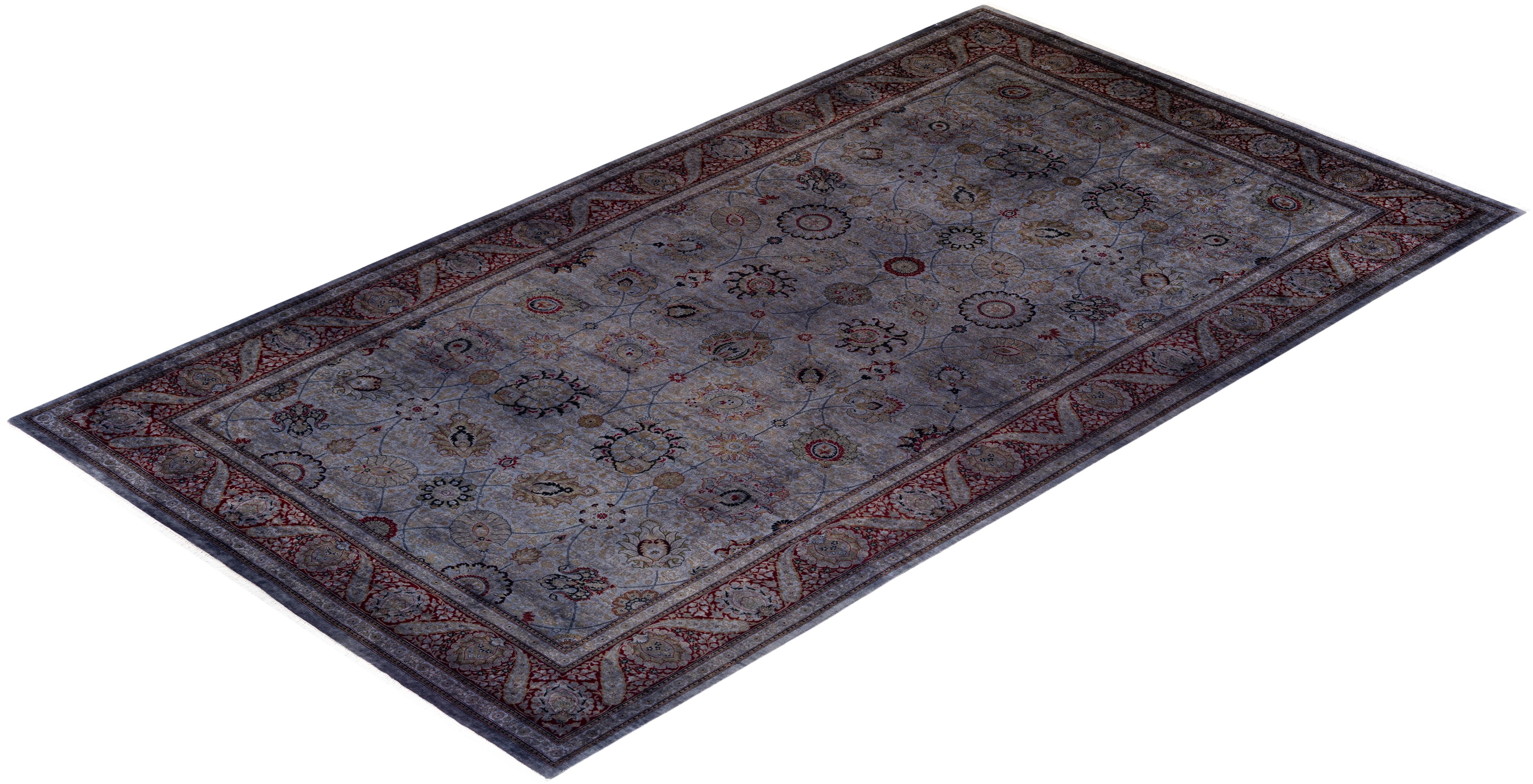 Contemporary Overdyed Hand Knotted Wool Gray Area Rug For Sale 4