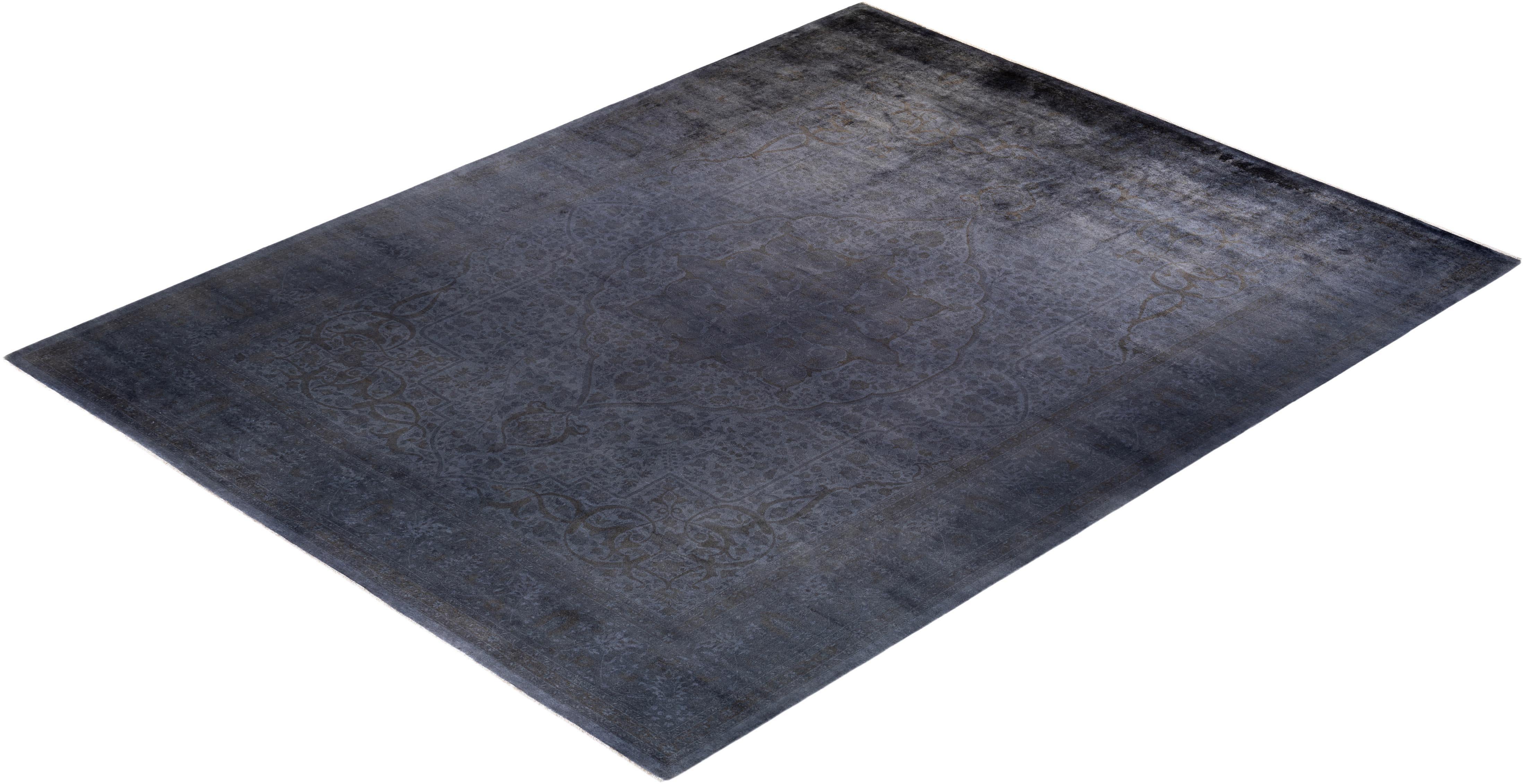 Contemporary Overdyed Hand Knotted Wool Gray Area Rug For Sale 4