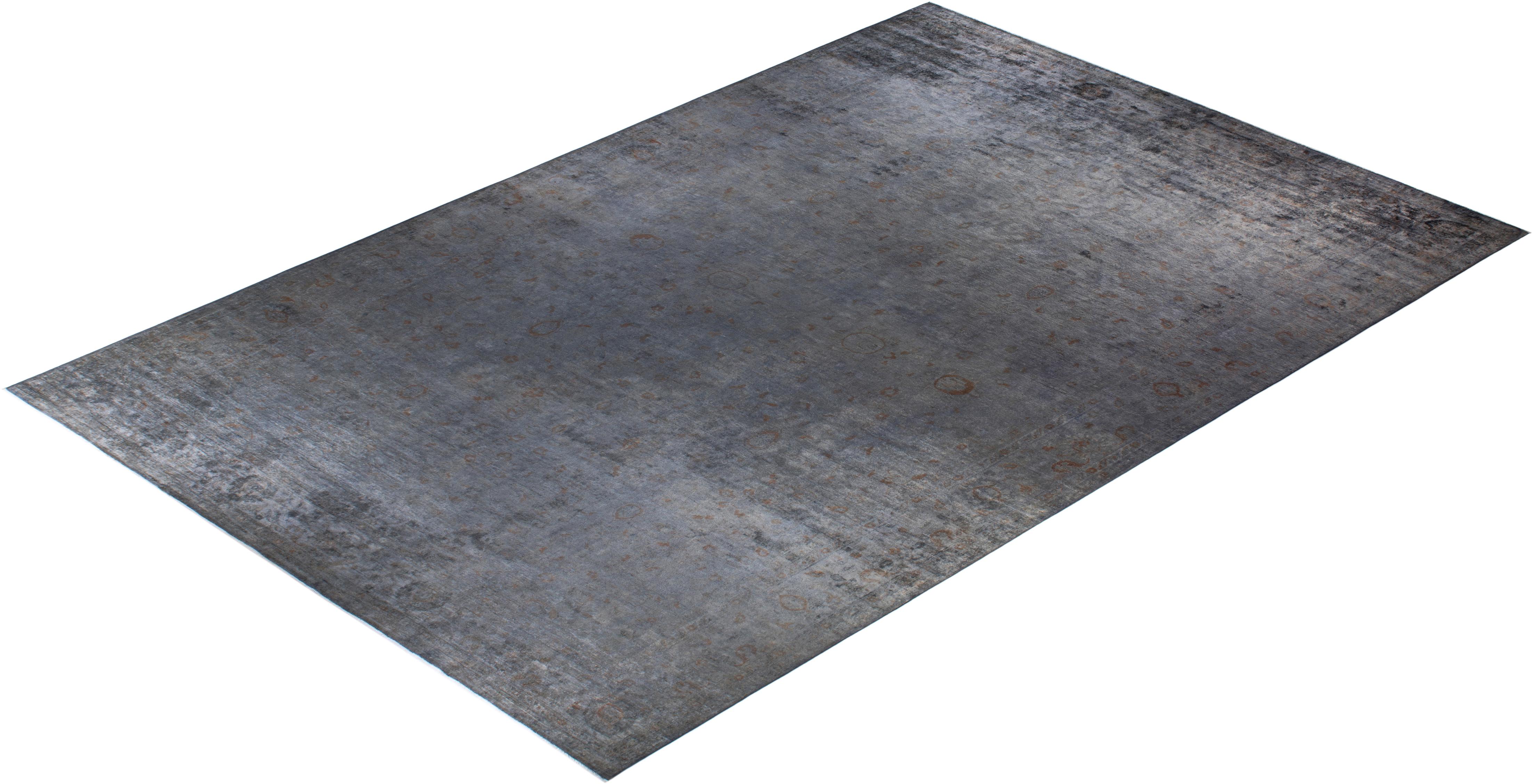 Contemporary Overdyed Hand Knotted Wool Gray Area Rug For Sale 4