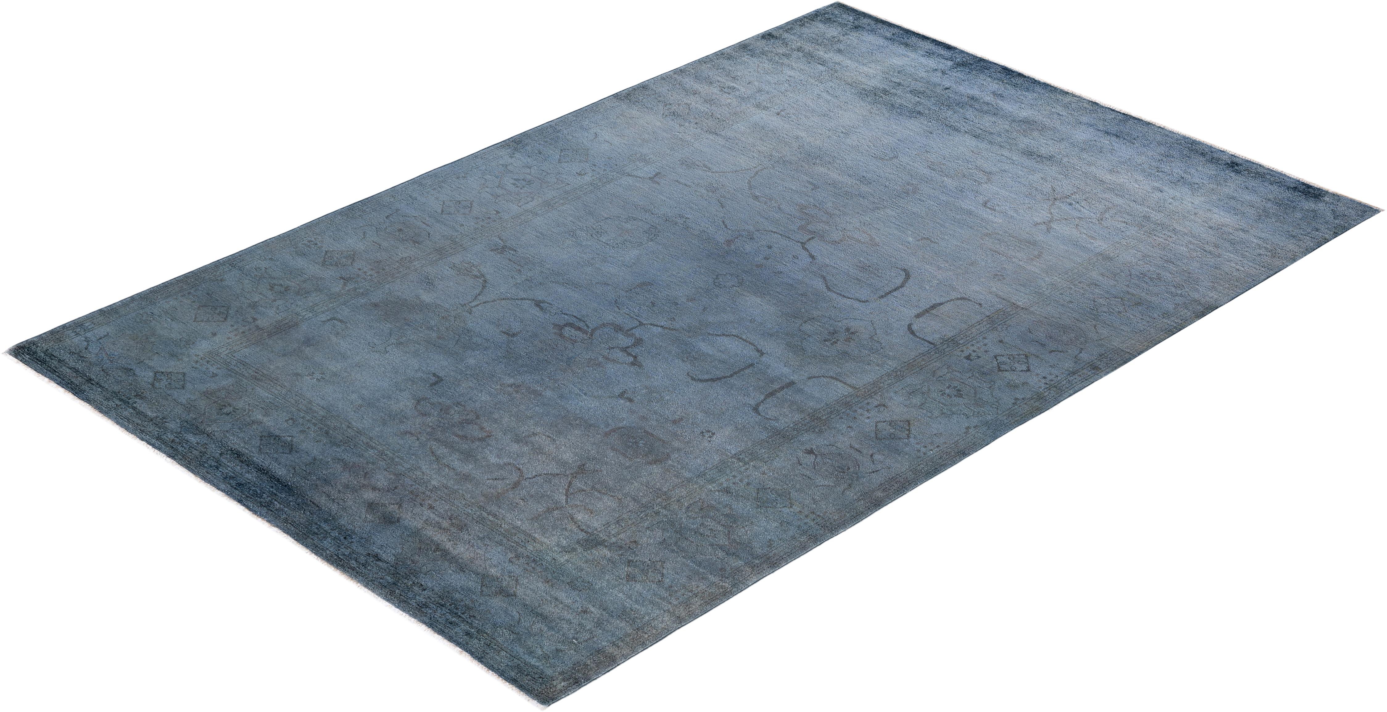 Contemporary Overdyed Hand Knotted Wool Gray Area Rug For Sale 4
