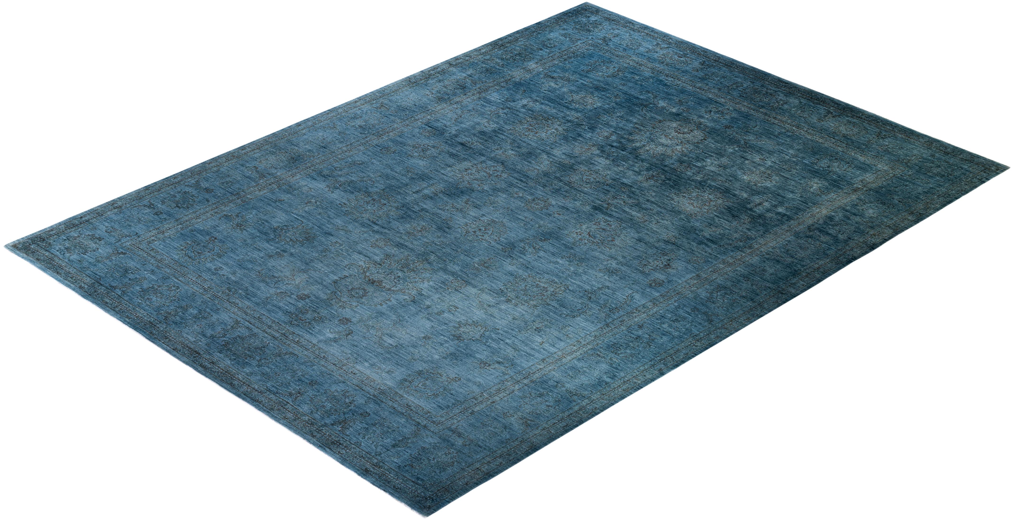 Contemporary Overdyed Hand Knotted Wool Gray Area Rug im Angebot 2