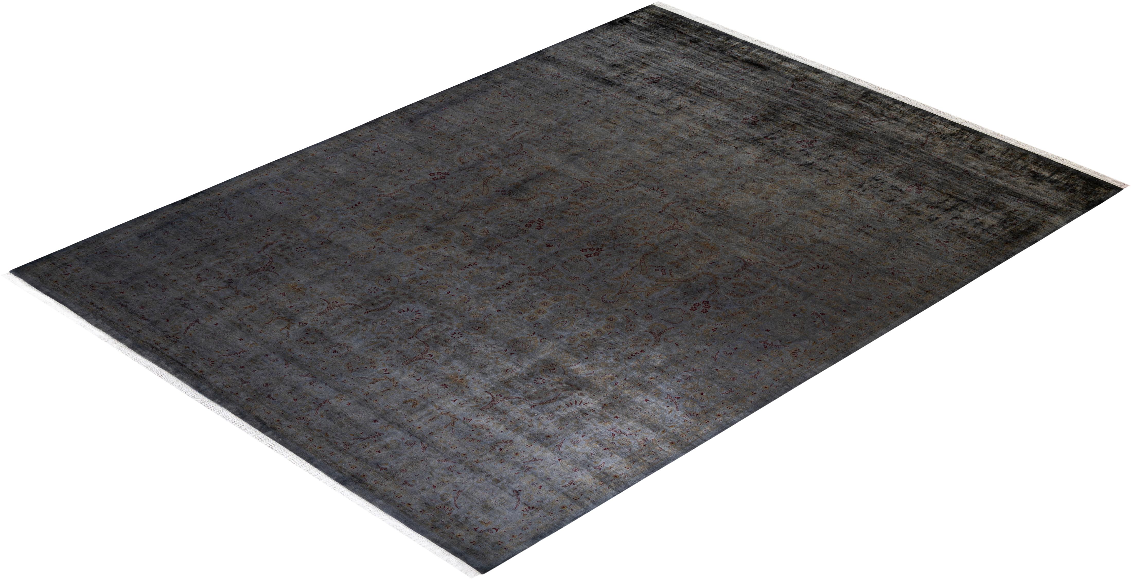 Contemporary Overdyed Hand Knotted Wool Gray Area Rug im Angebot 2