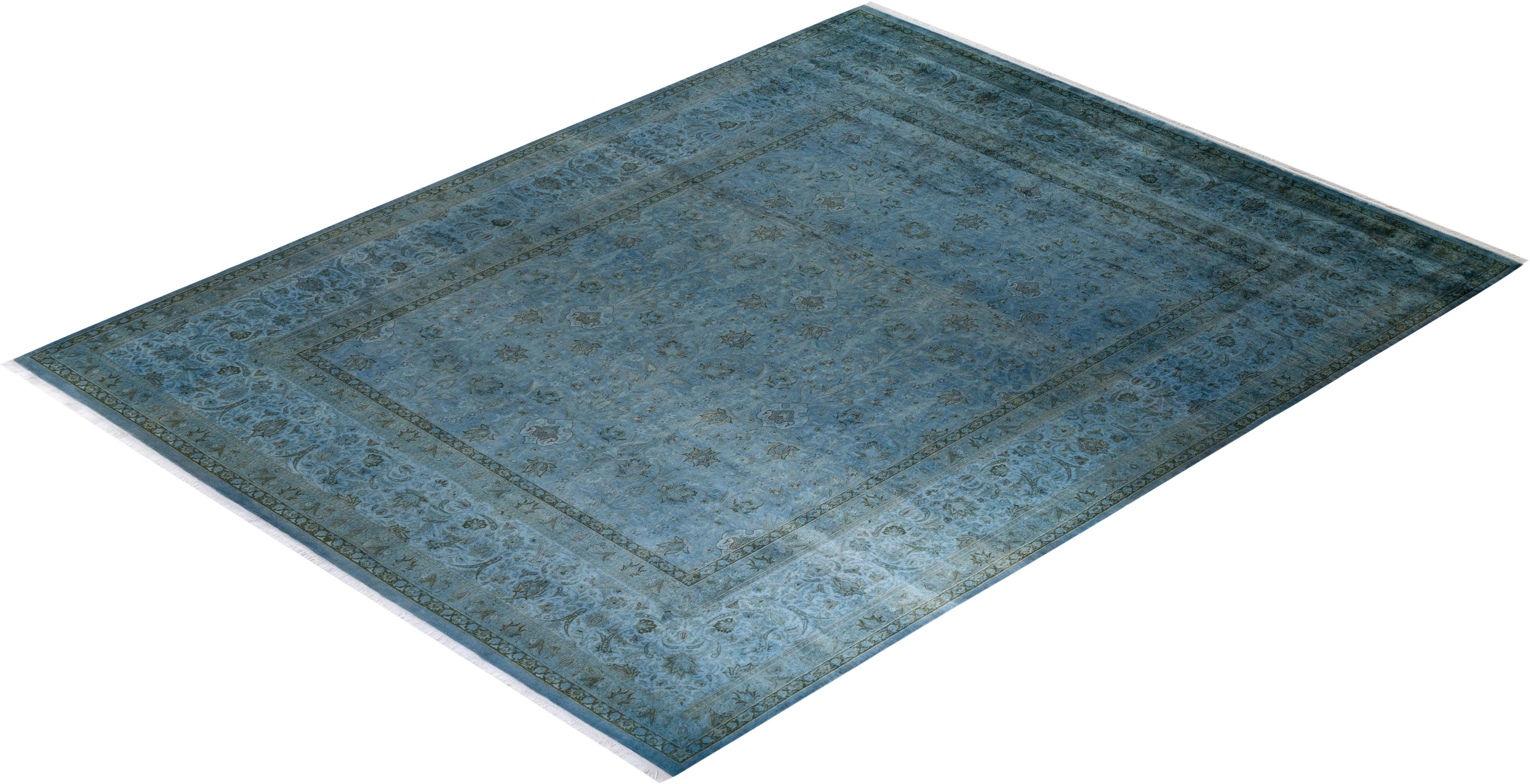 Contemporary Overdyed Hand Knotted Wool Gray Area Rug im Angebot 2