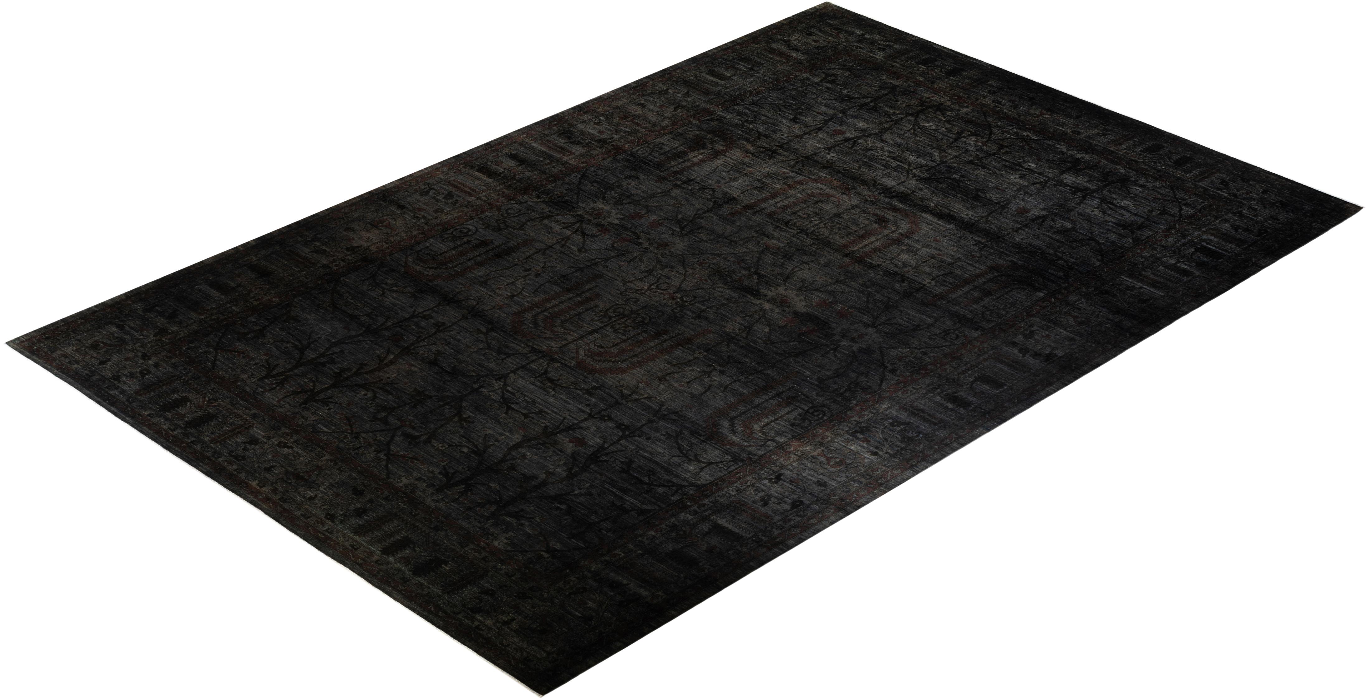 Contemporary Overdyed Hand Knotted Wool Gray Area Rug (Tapis de sol surdimensionné en laine grise nouée à la main) en vente 2