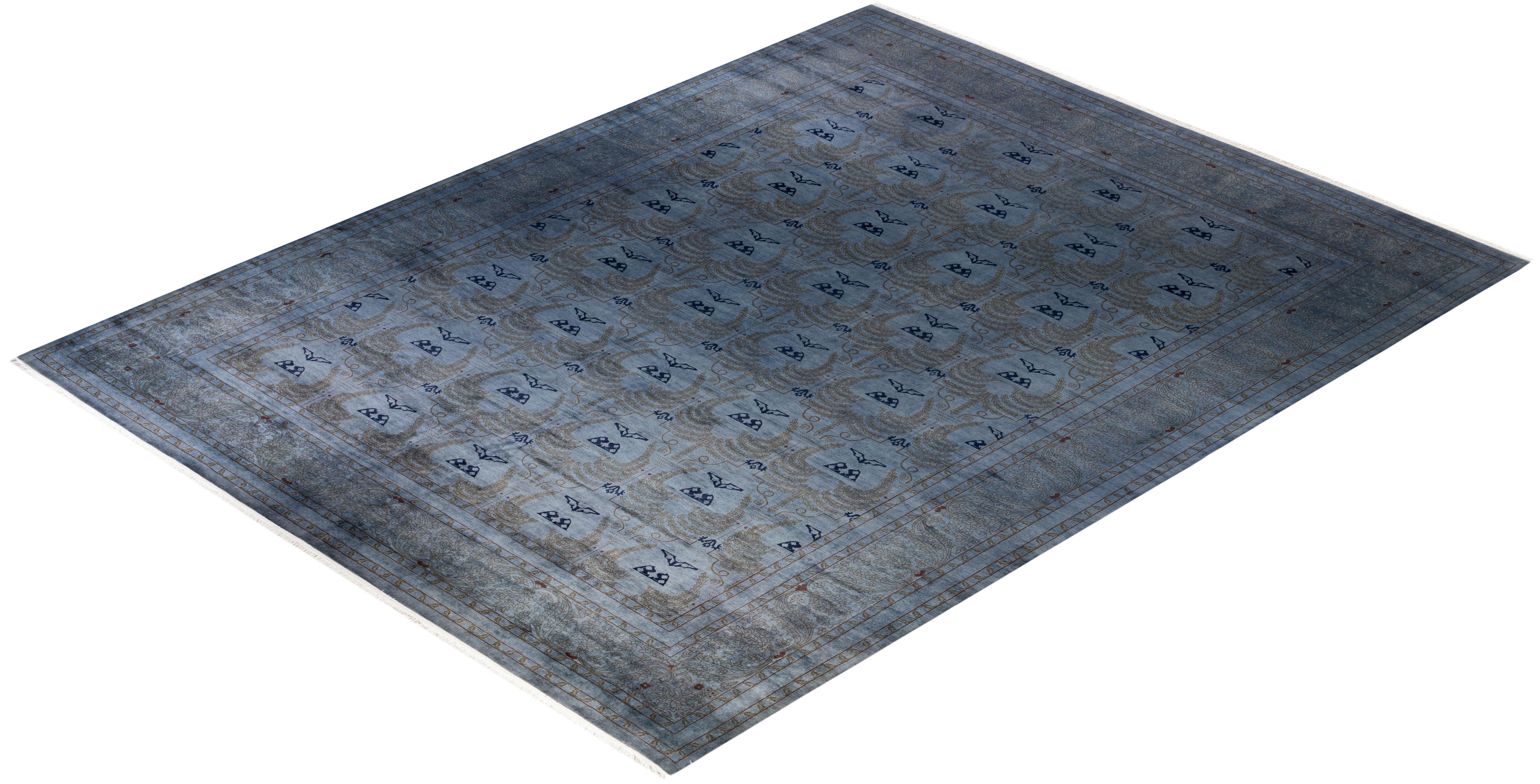 Contemporary Overdyed Hand Knotted Wool Gray Area Rug For Sale 4