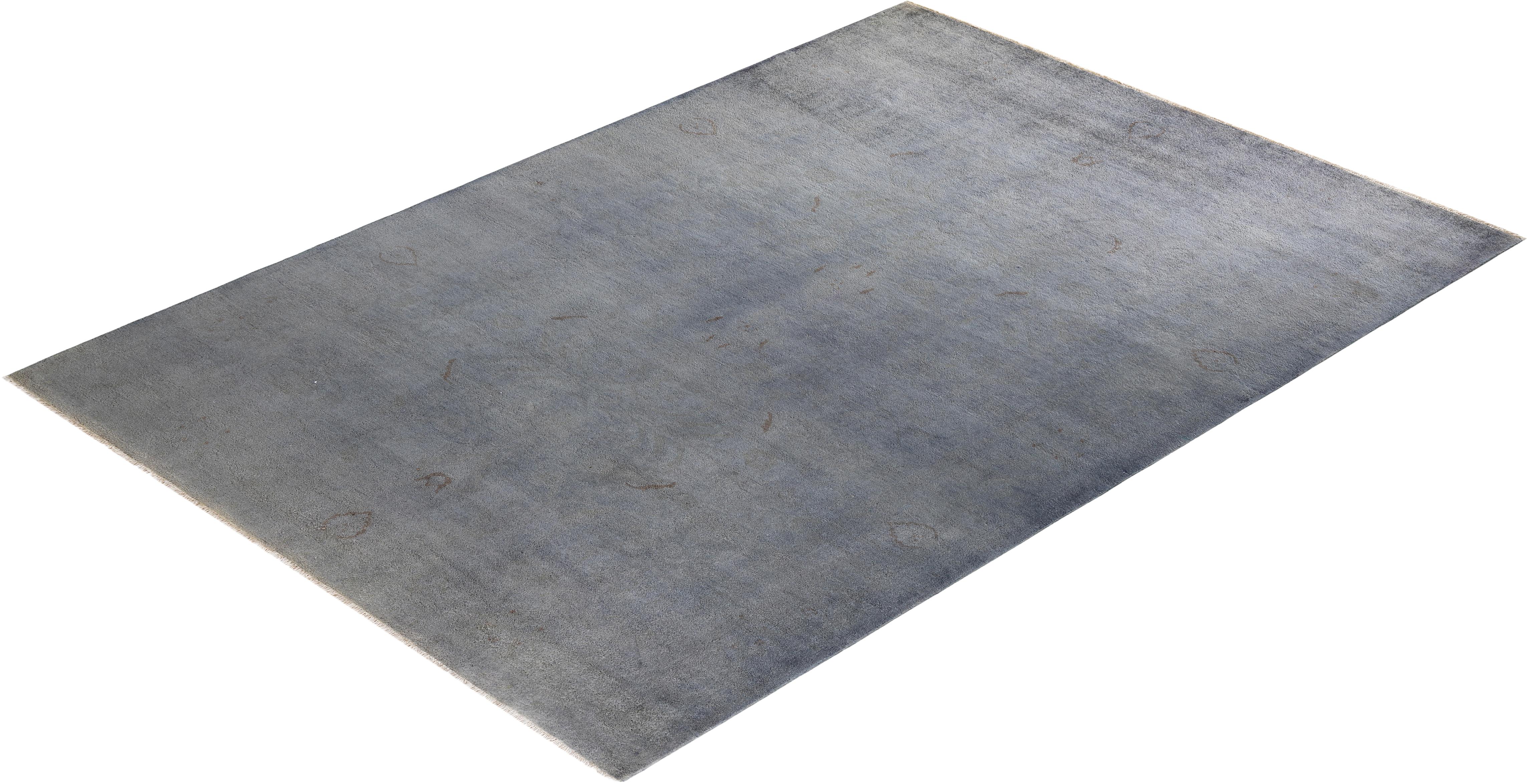 Contemporary Overdyed Hand Knotted Wool Gray Area Rug For Sale 4