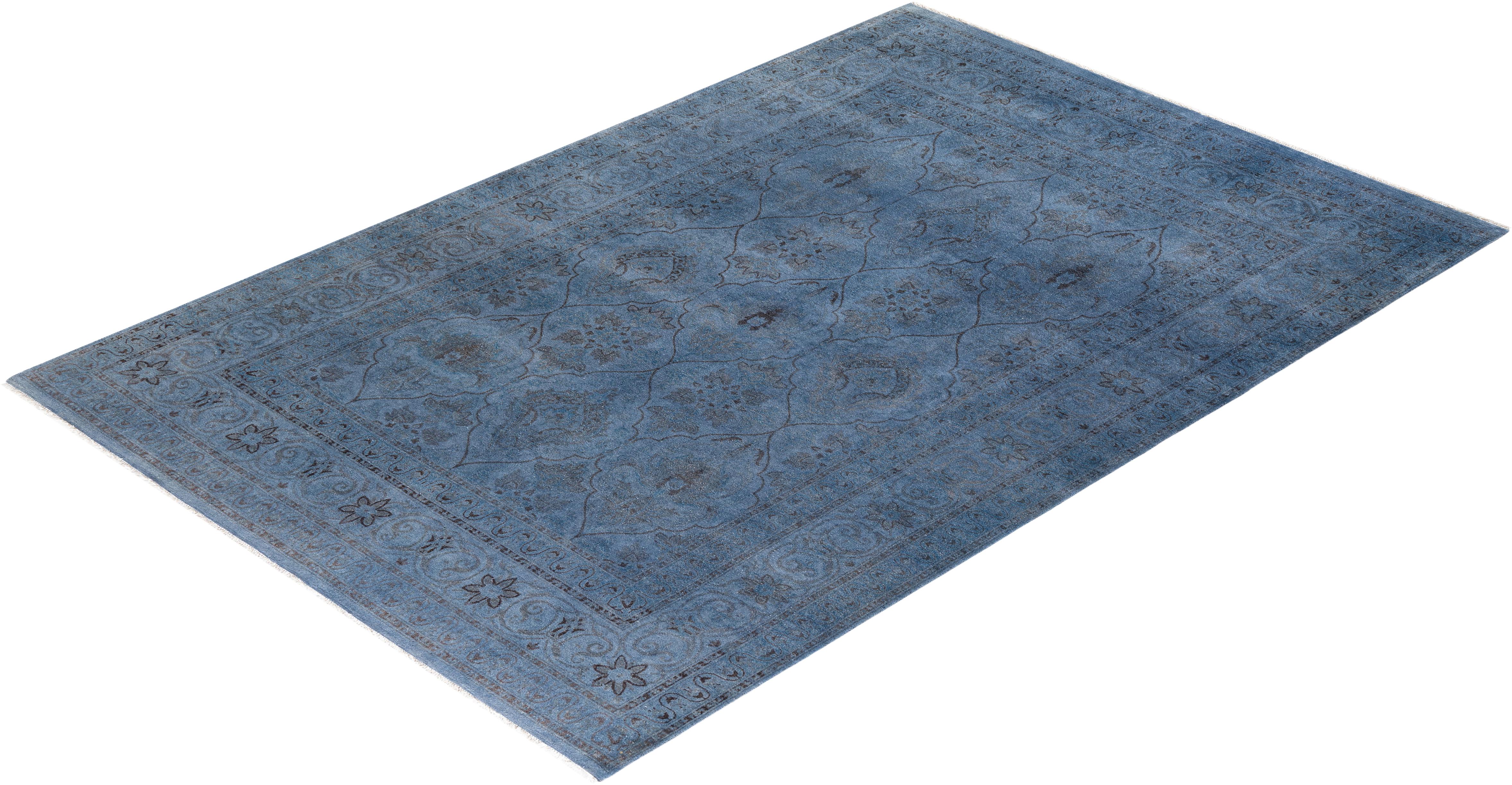 Contemporary Overdyed Hand Knotted Wool Gray Area Rug im Angebot 2