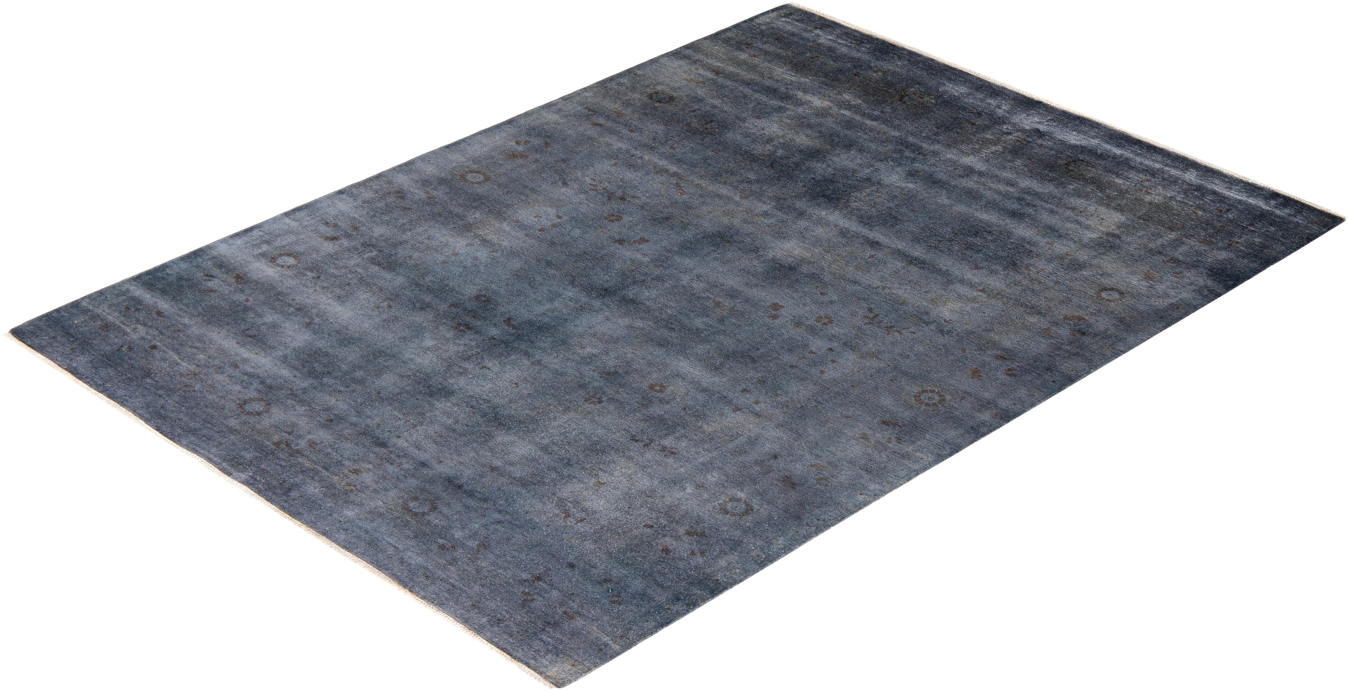 Contemporary Overdyed Hand Knotted Wool Gray Area Rug For Sale 4