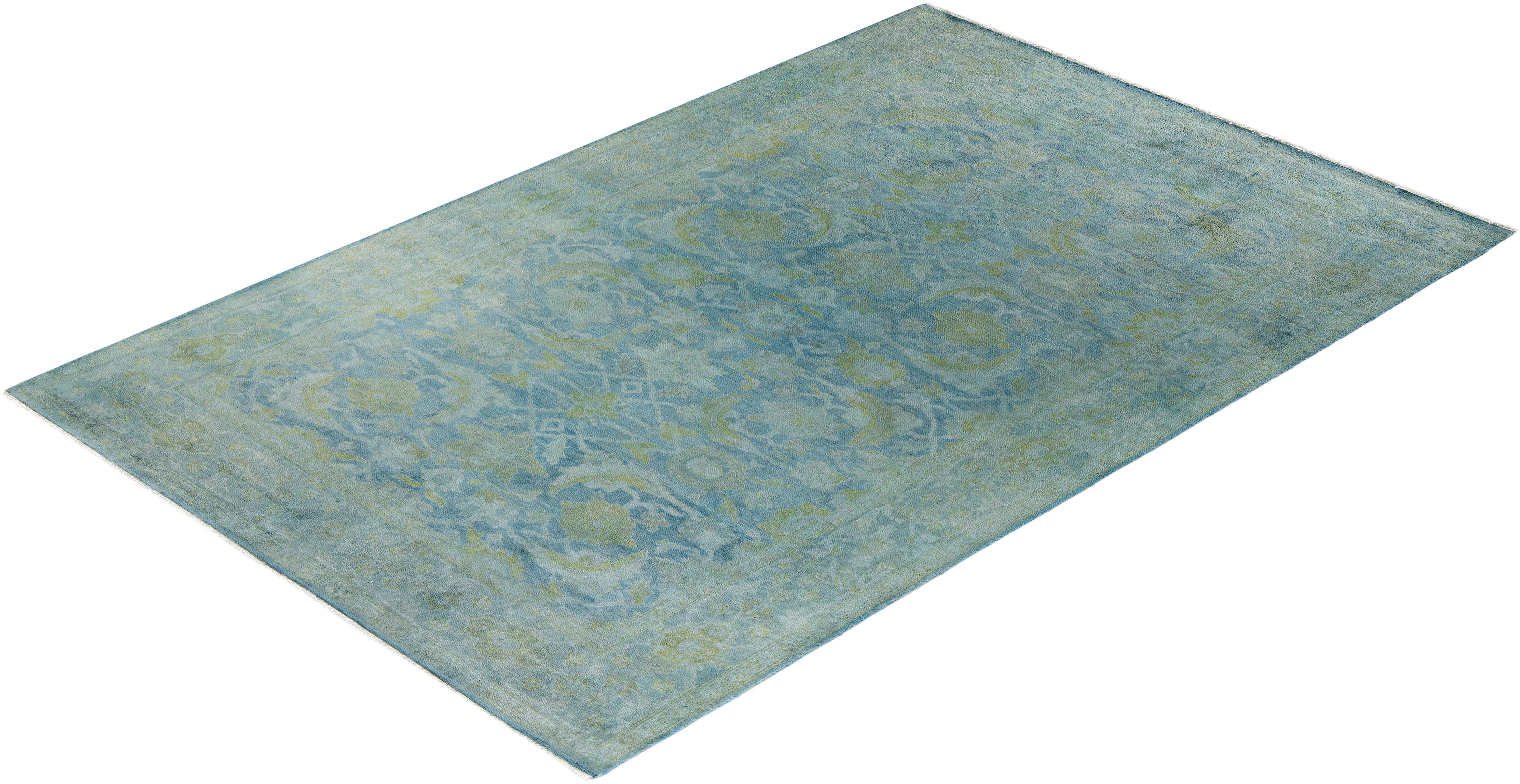 Contemporary Overdyed Hand Knotted Wool Gray Area Rug For Sale 4