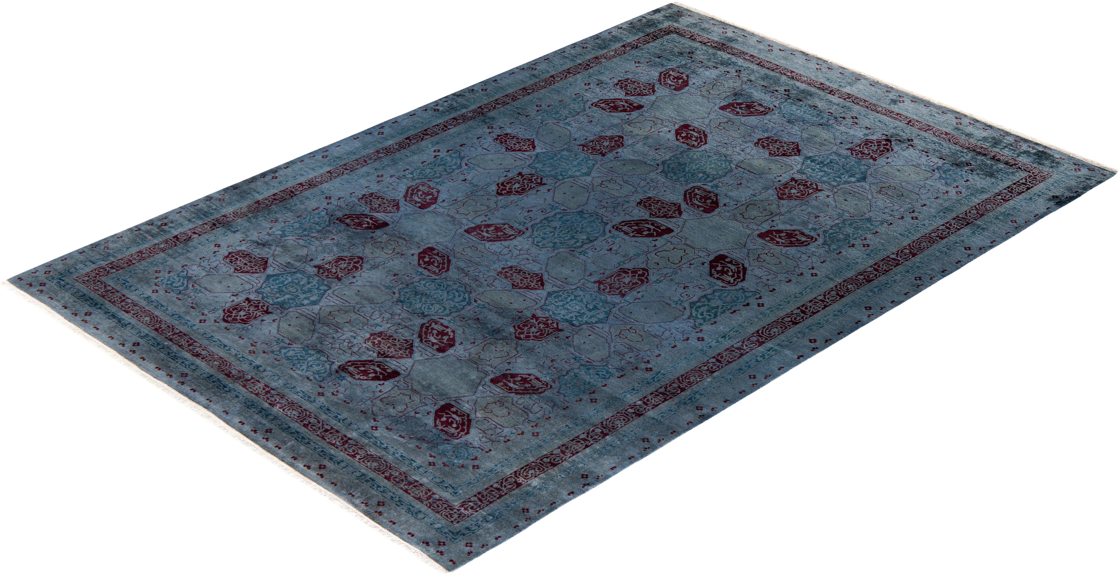 Contemporary Overdyed Hand Knotted Wool Gray Area Rug For Sale 4